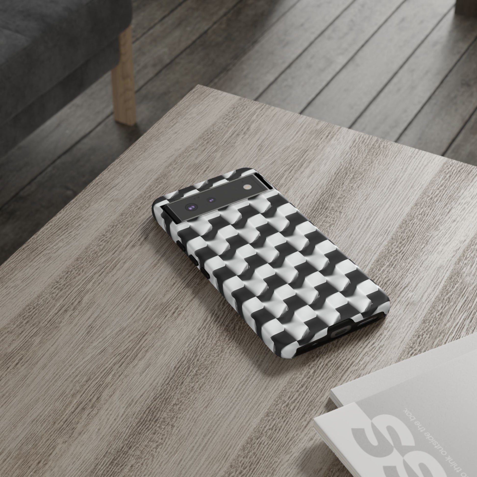 Monochrome Grid Tough Case for Google Pixel 6 - Classic Checkerboard, Black & White, Minimalist Trend