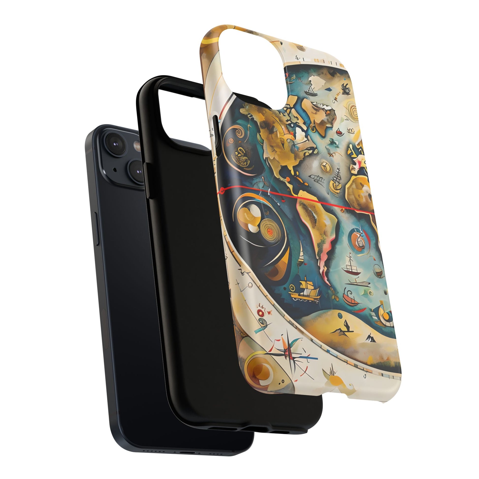 Celestial Map iPhone 14 Plus MagSafe Phone Case -Vintage Nautical World Map, Artistic Blue & Gold