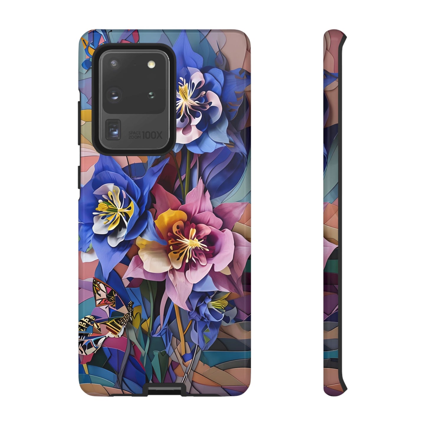Blue Columbine Carnivale - Artistic Floral & Butterfly Samsung Ultra Tough Phone Case - Vibrant Botanical Design