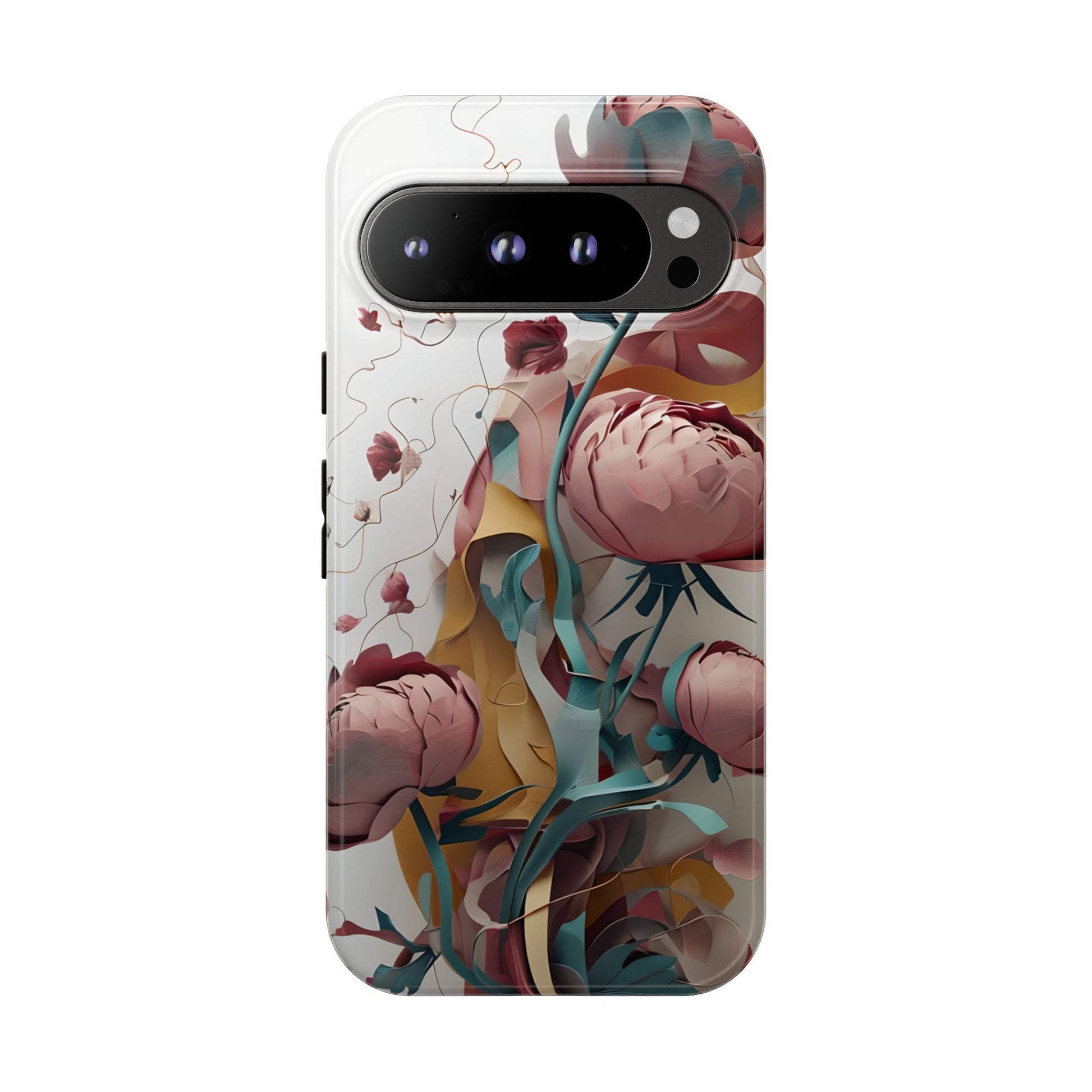 Blushing Peony Veil - Elegant Painterly Floral Google Pixel 9 Pro Tough Phone Case - Soft Blush & Teal Peony Design