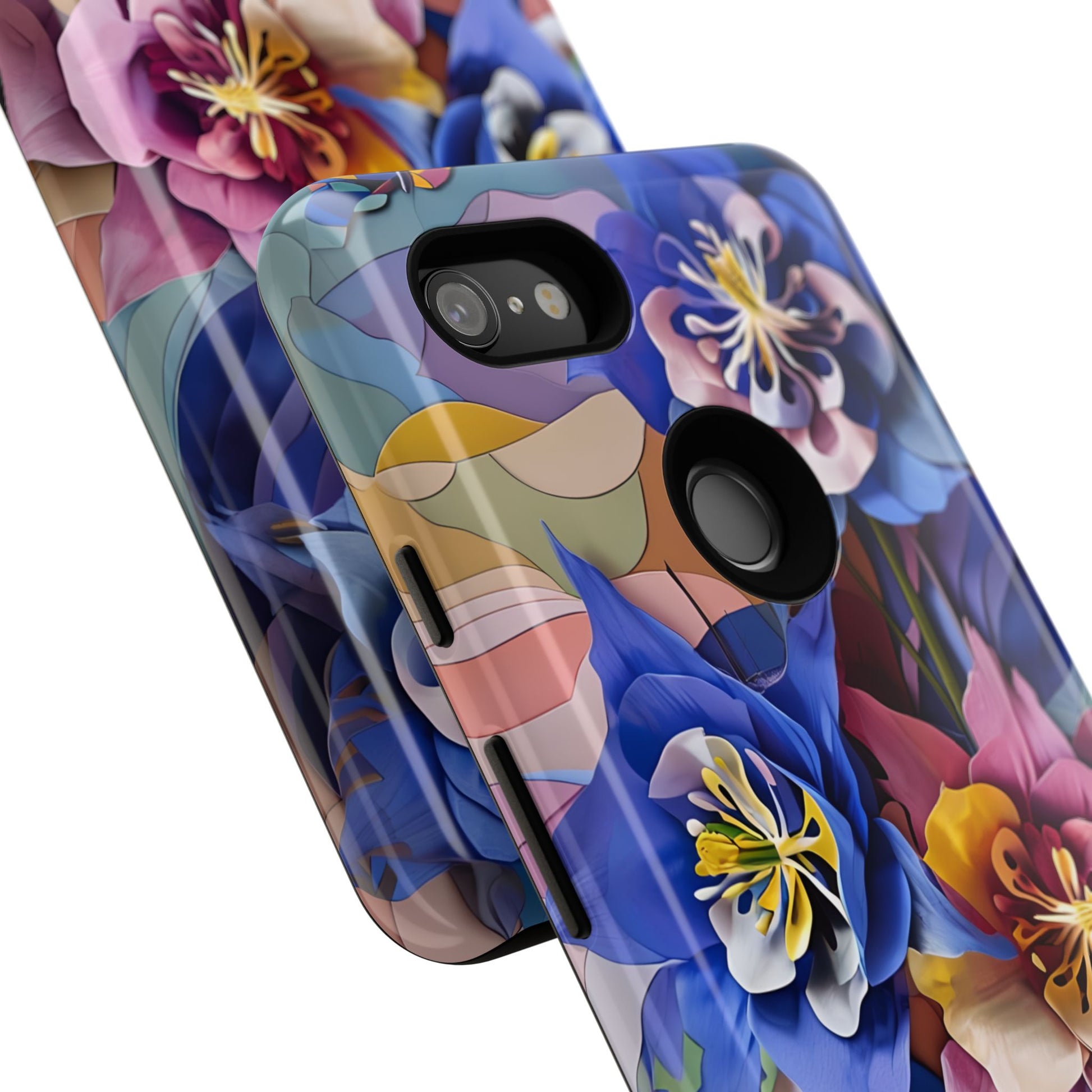 Blue Columbine Carnivale - Artistic Floral & Butterfly Google Pixel 3XL Tough Phone Case - Vibrant Botanical Design