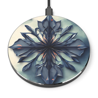 Frosted Indigo Bloom blue floral mandala decorative Qi wireless charger with icy indigo flower pattern