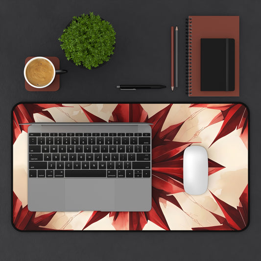 Ruby Compass desk mat in workspace with keyboard showing ruby red compass pattern