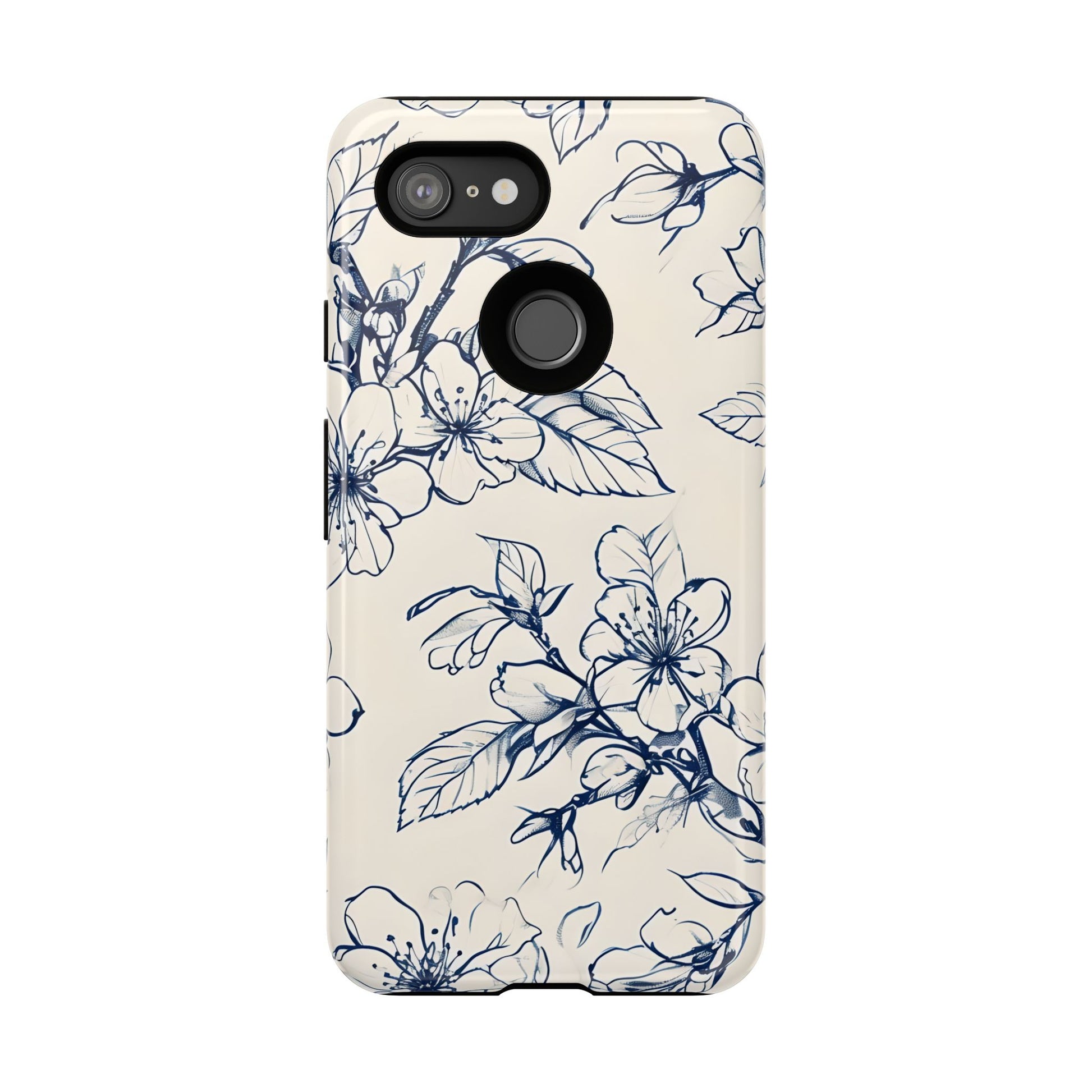 Blossom Sketch - Artistic Blue Floral Google Pixel 3 - Tough Phone Case - Hand-Drawn Botanical Design