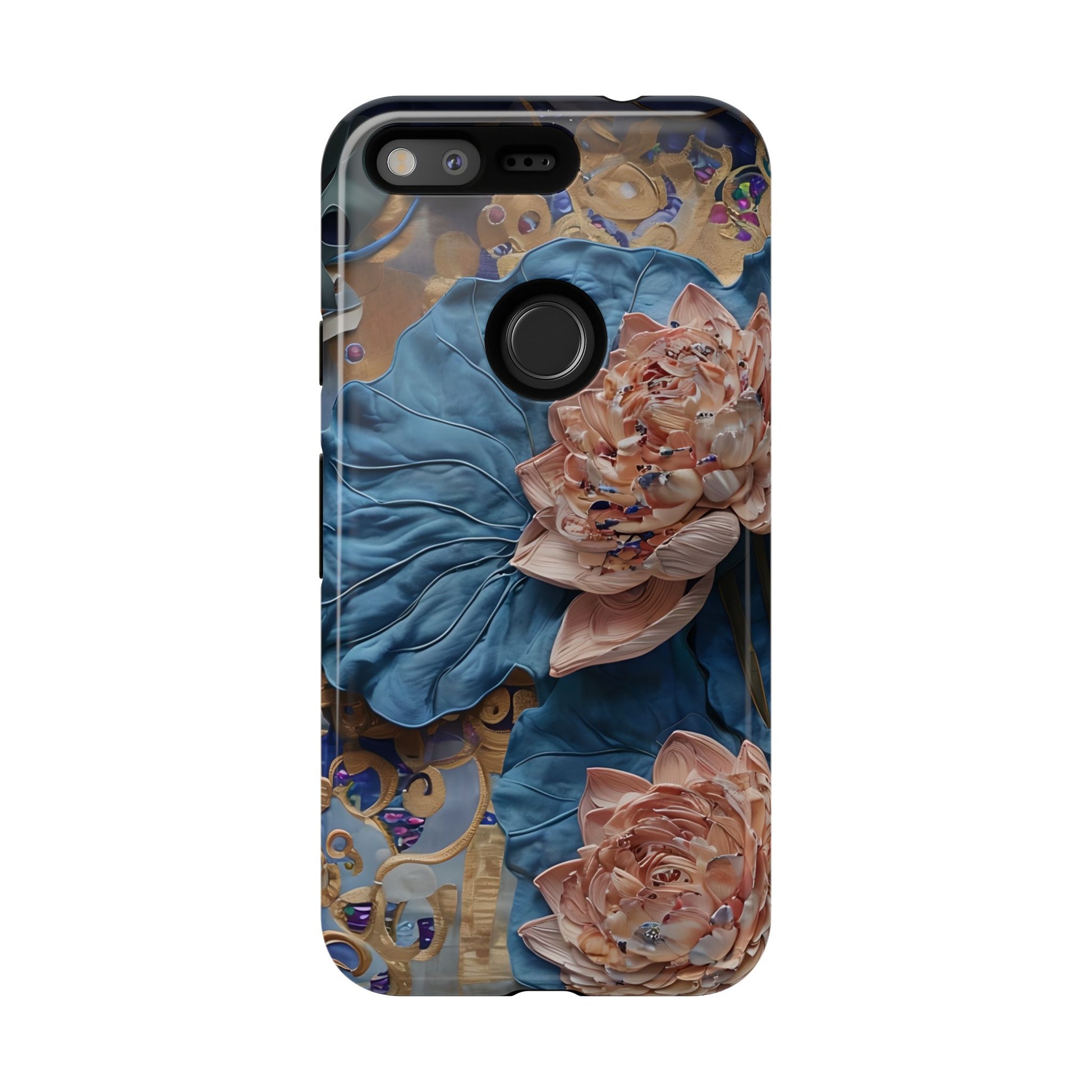 Peony Midnight Tapestry - Google Pixel - Elegant Blue & Blush Artful Phone Cover