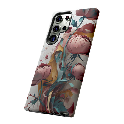 Blushing Peony Veil - Elegant Painterly Floral Samsung Galaxy Tough Phone Case - Soft Blush & Teal Peony Design