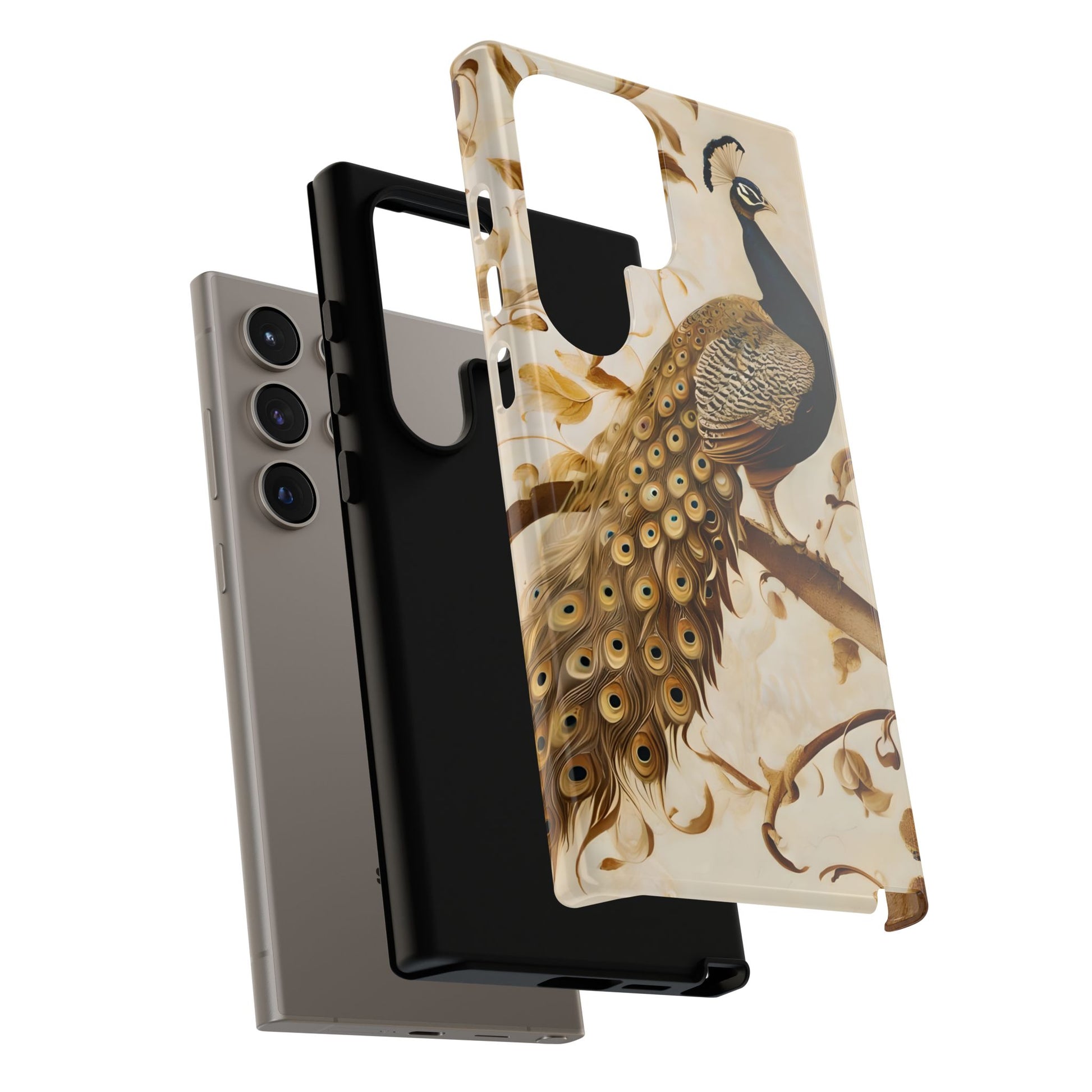 Golden Plumage - Luxe Peacock Art Samsung Galaxy S24 Ultra Phone Case - Elegant Gold & Cream Design