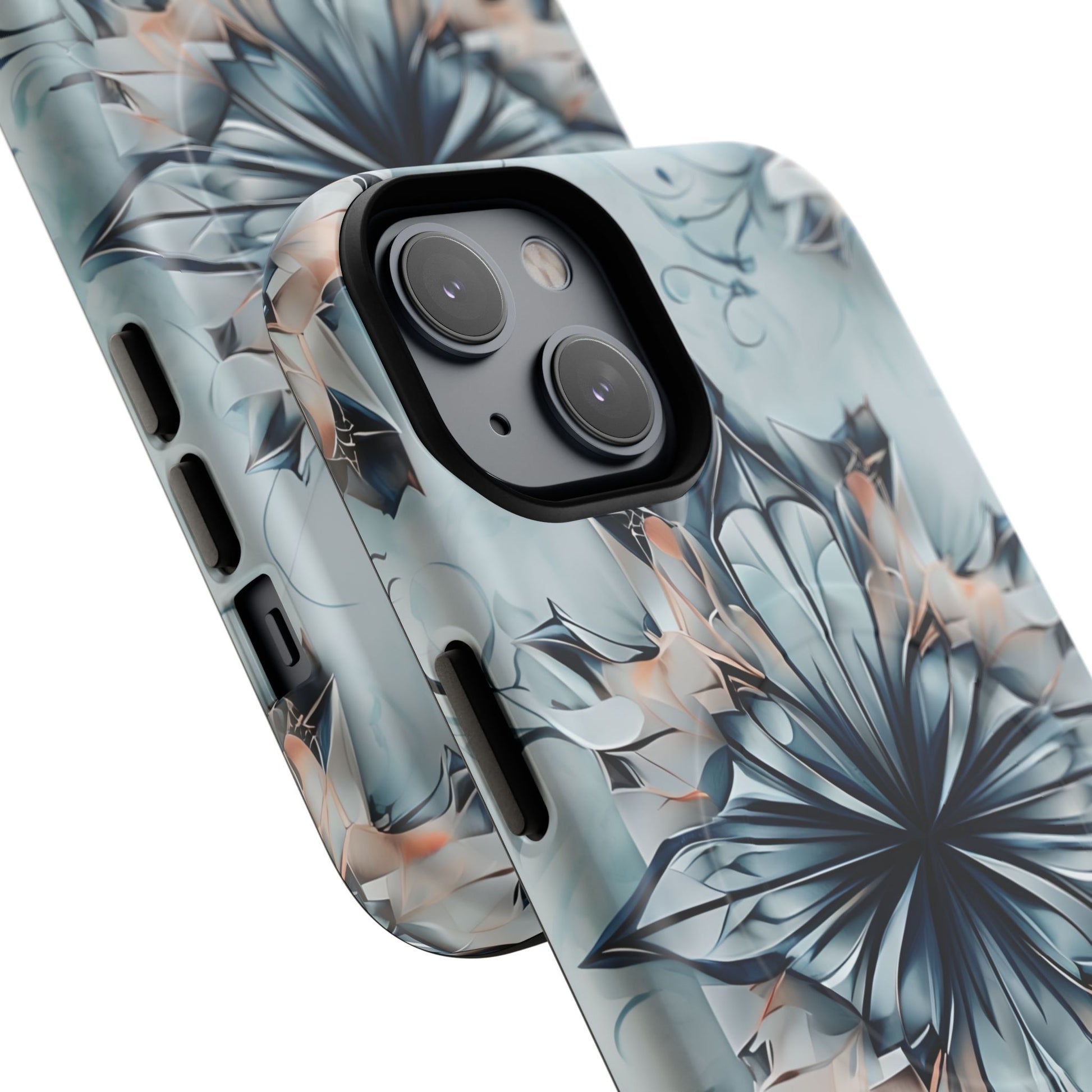 Indigo Mirage - Artistic Kaleidoscope Collection Artistic Floral - iPhone 14 MagSafe Phone Case -Bold Indigo Symmetrical Design