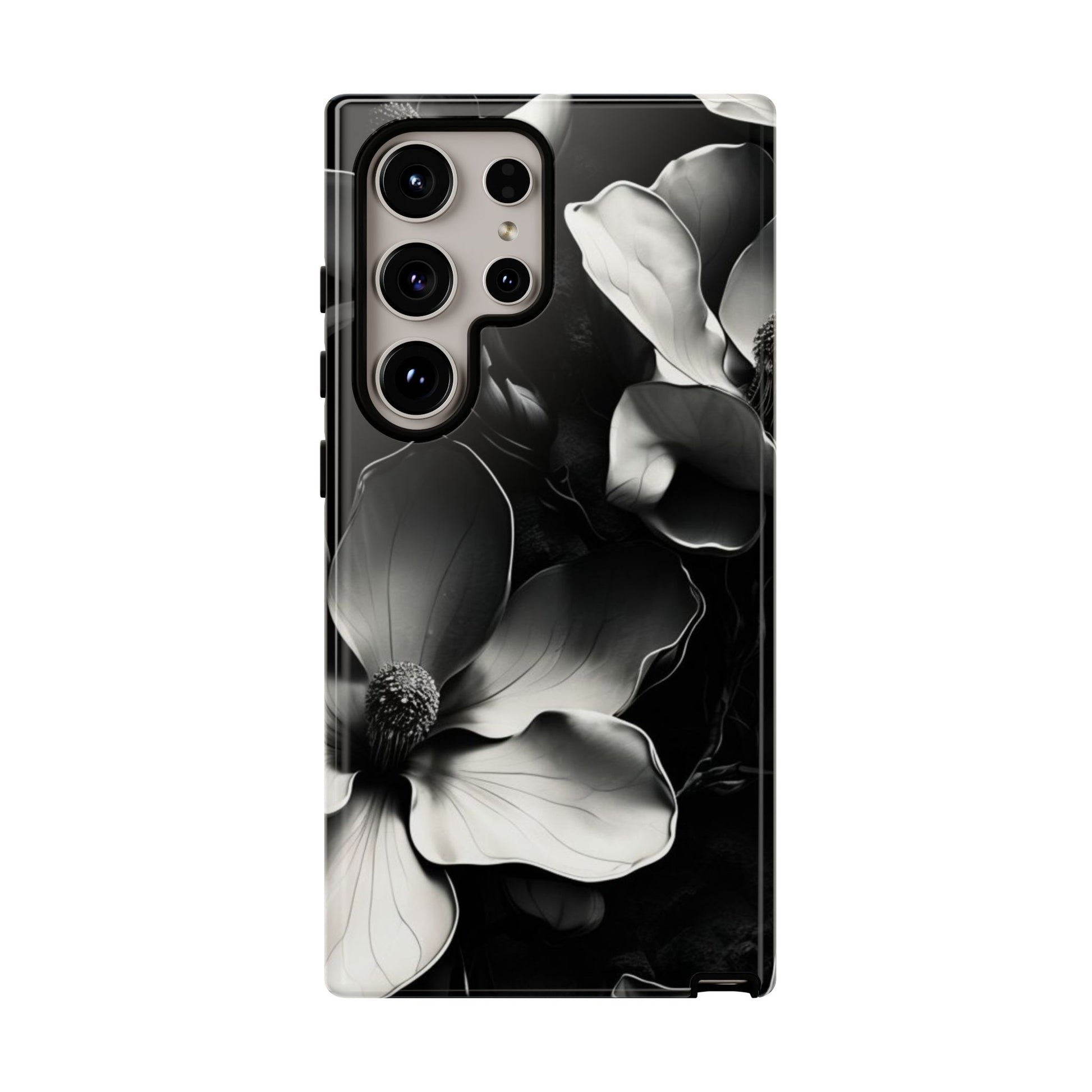 Monochrome Magnolia - Elegant Black & White Floral Samsung Galaxy S24 Ultra Tough Phone Case - Artistic Magnolia Design