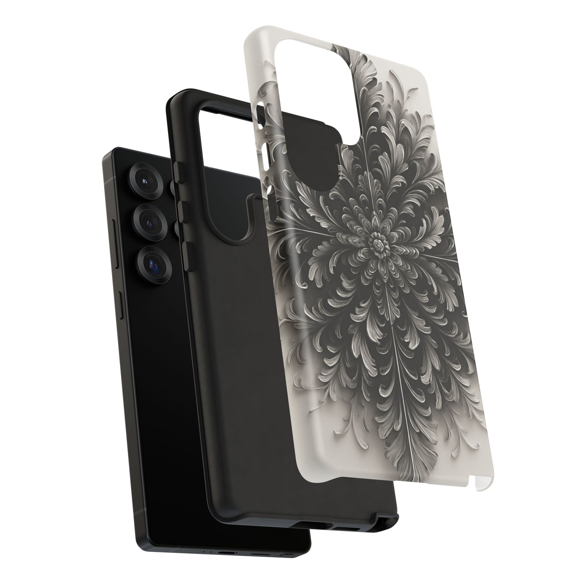 Obsidian Bloom - Elegant Black & White Samsung Galaxy S25 Ultra Tough Phone Case - Intricate Mandala Flower Design