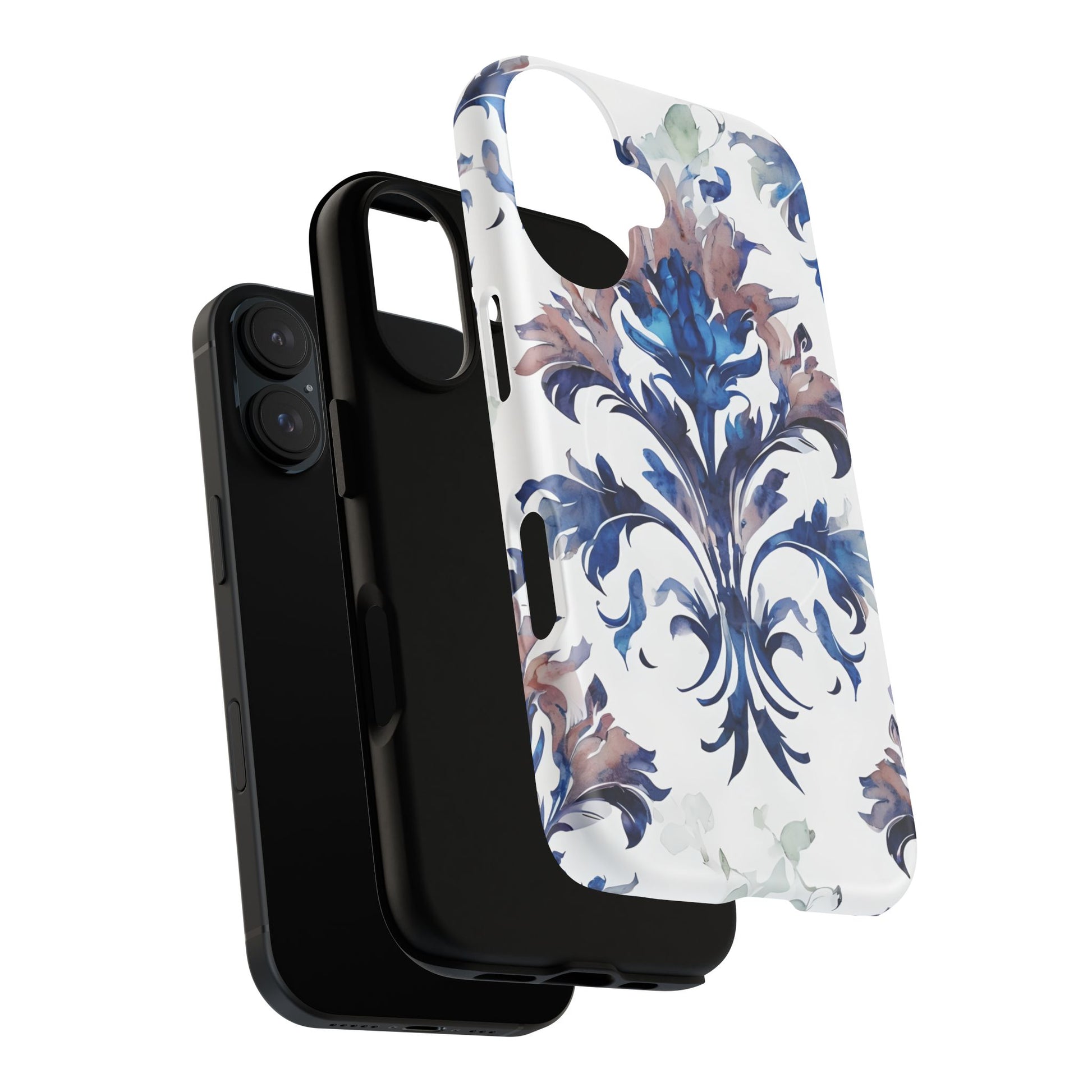 Delft Reverie - Elegant Blue & White iPhone 16 MagSafe Phone Case - Dutch Delftware-Inspired Floral Design