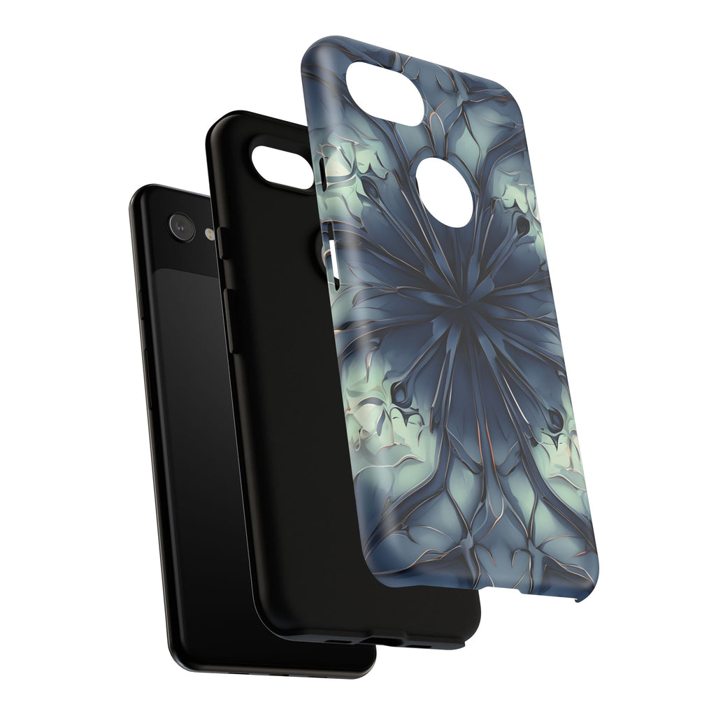 Indigo Mosaic - Artistic Kaleidoscope Collection Artistic Floral - Google Pixel 3a XL Tough Phone Case - Bold Blue Symmetrical Design