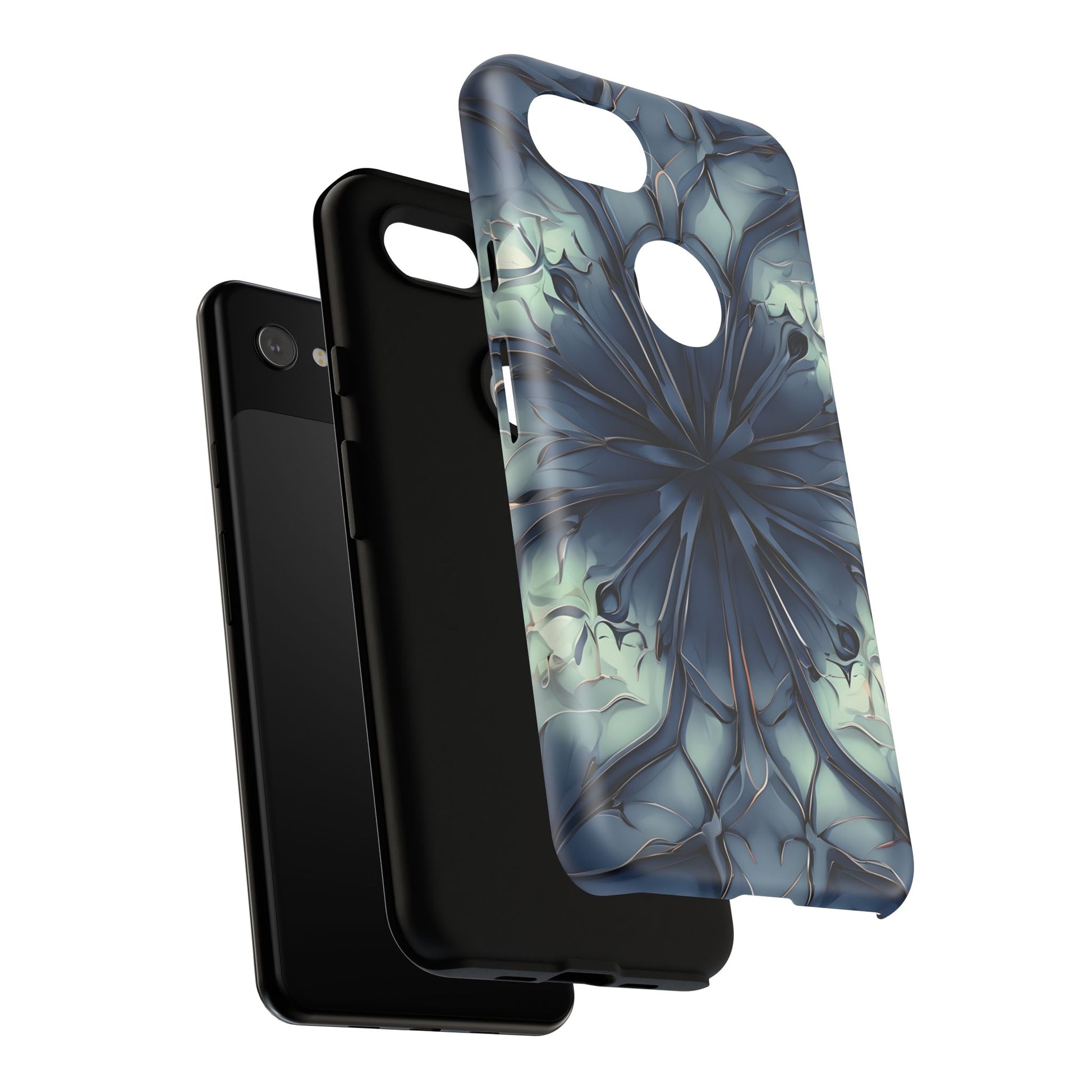 Indigo Mosaic - Artistic Kaleidoscope Collection Artistic Floral - Google Pixel 3a XL Tough Phone Case - Bold Blue Symmetrical Design