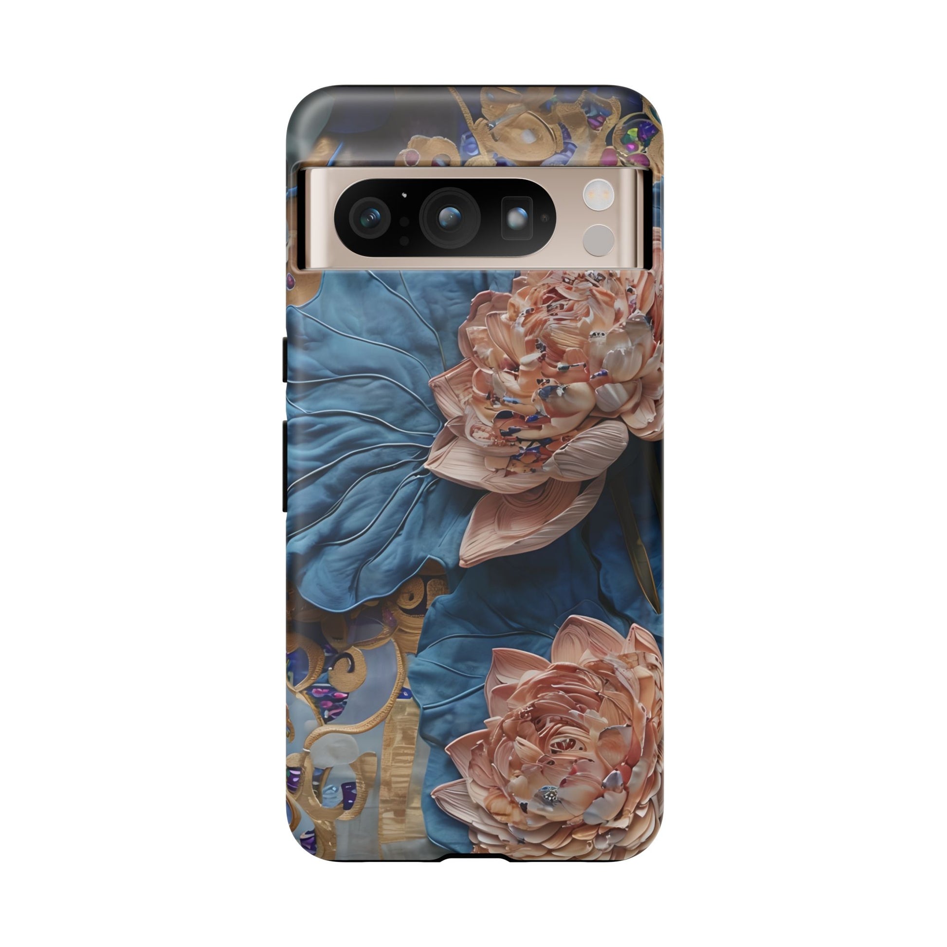 Peony Midnight Tapestry - Google Pixel 8 Pro - Elegant Blue & Blush Artful Phone Cover
