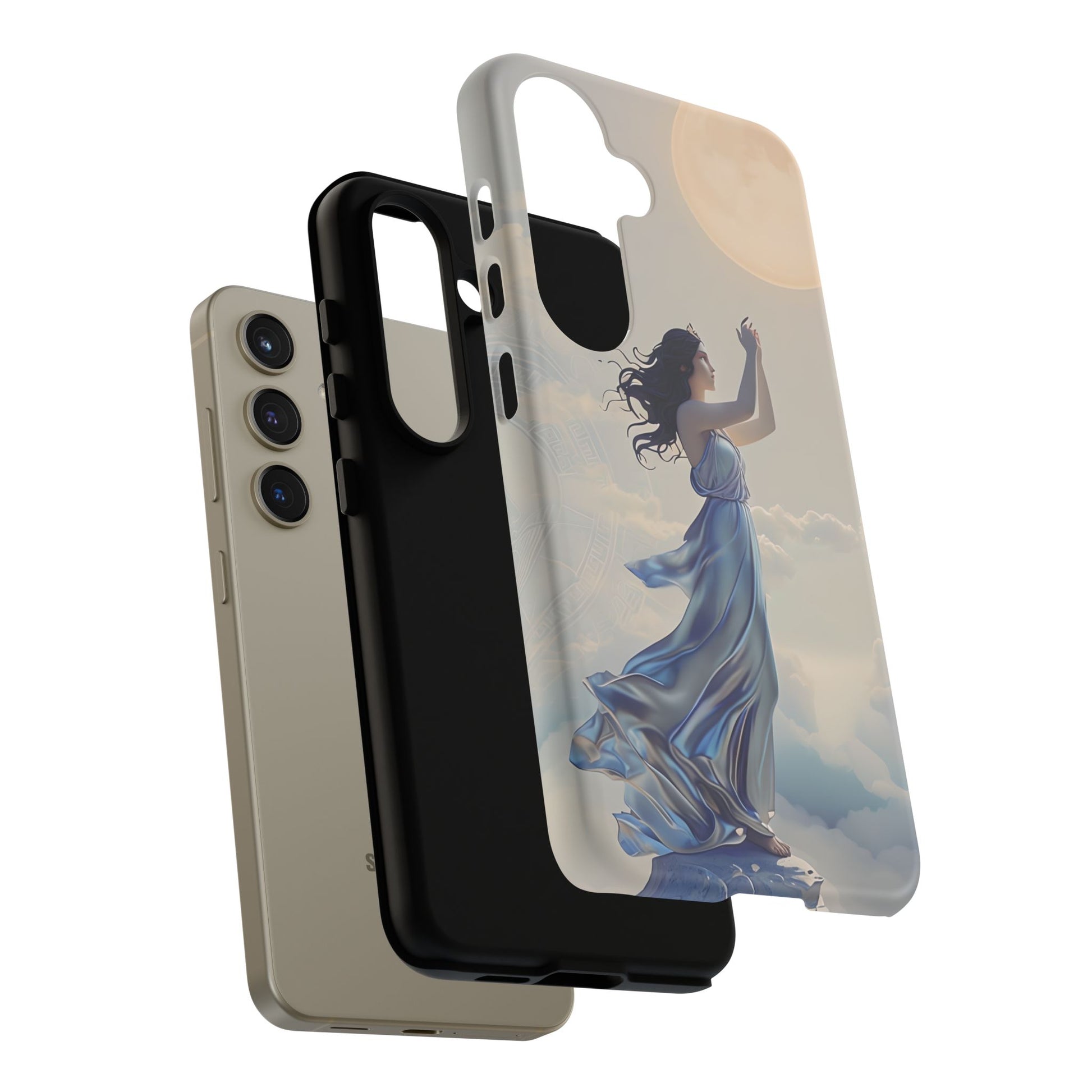 Moonlit Ascend - Ethereal Celestial Art Samsung Galaxy S24 Tough Phone Case - Dreamy Night Sky & Floating Woman Design