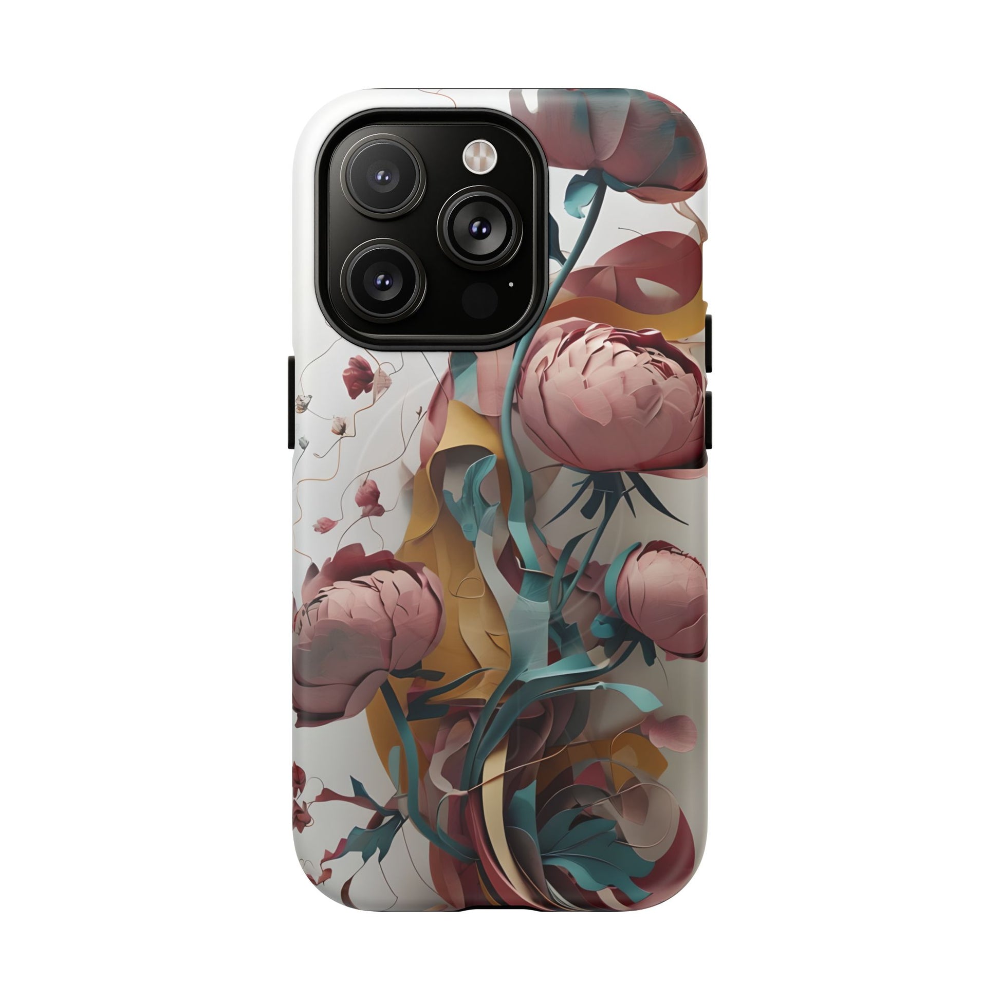 Blushing Peony Veil - Elegant Painterly Floral iPhone 14 Pro MagSafe Phone Case - Soft Blush & Teal Peony Design
