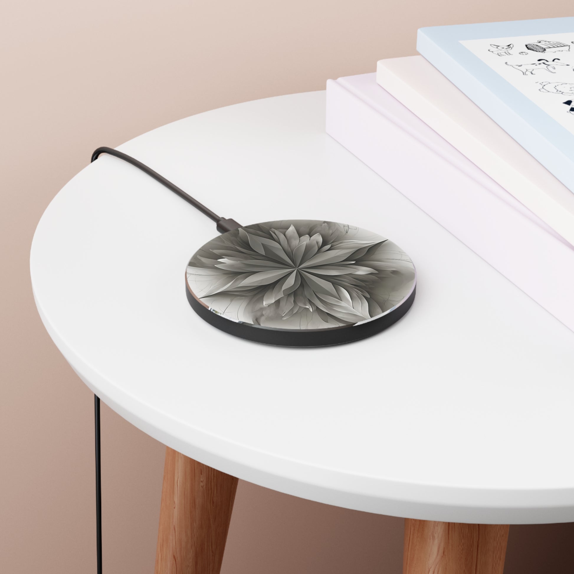 Silver Lotus Qi Wireless Charger - 10W Fast Charging Pad - MagSafe Compatible Designer Phone Charger