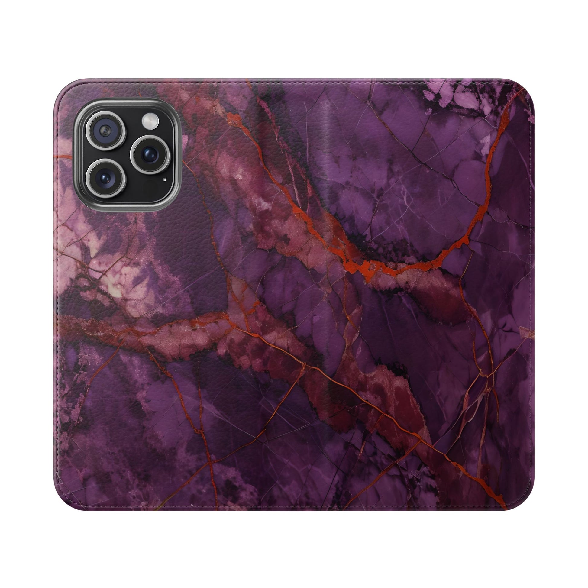 Amethyst Current Wallet Phone Case - Elegant Purple Marble Flip Cover for iPhone 15 Pro Max