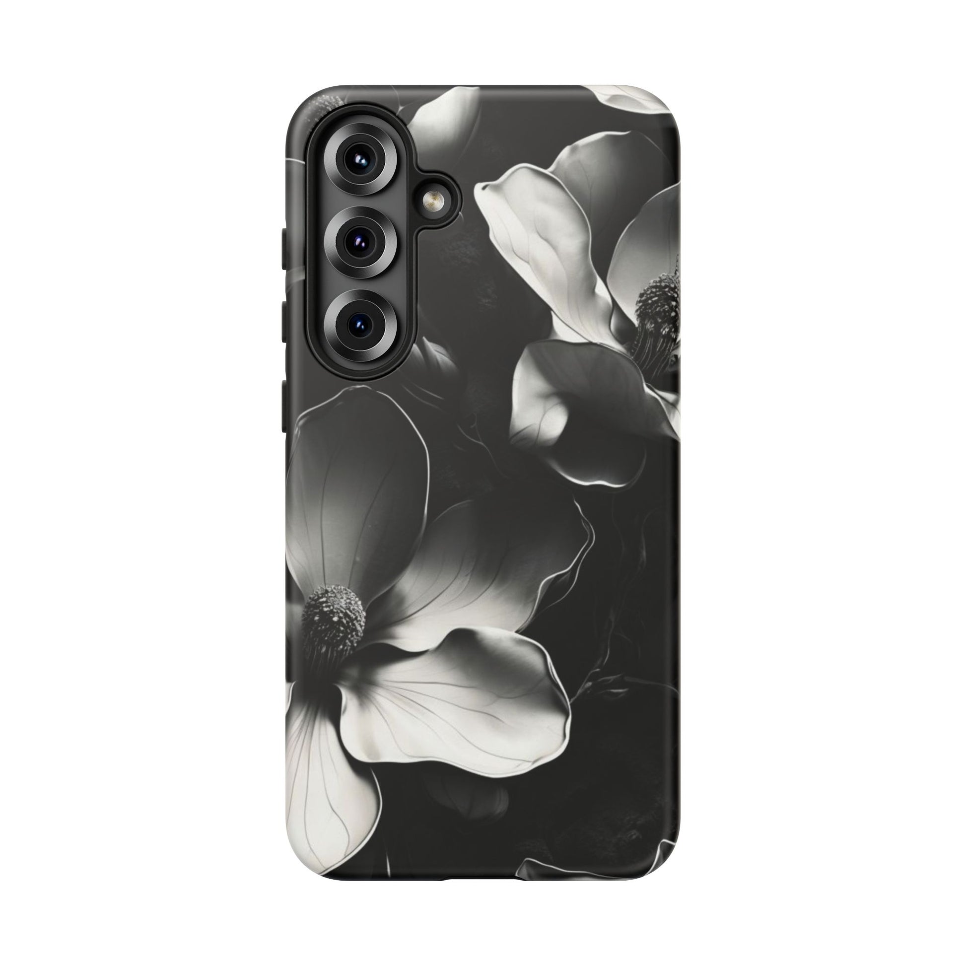 Monochrome Magnolia - Elegant Black & White Floral Samsung Galaxy S25 Plus Tough Phone Case - Artistic Magnolia Design