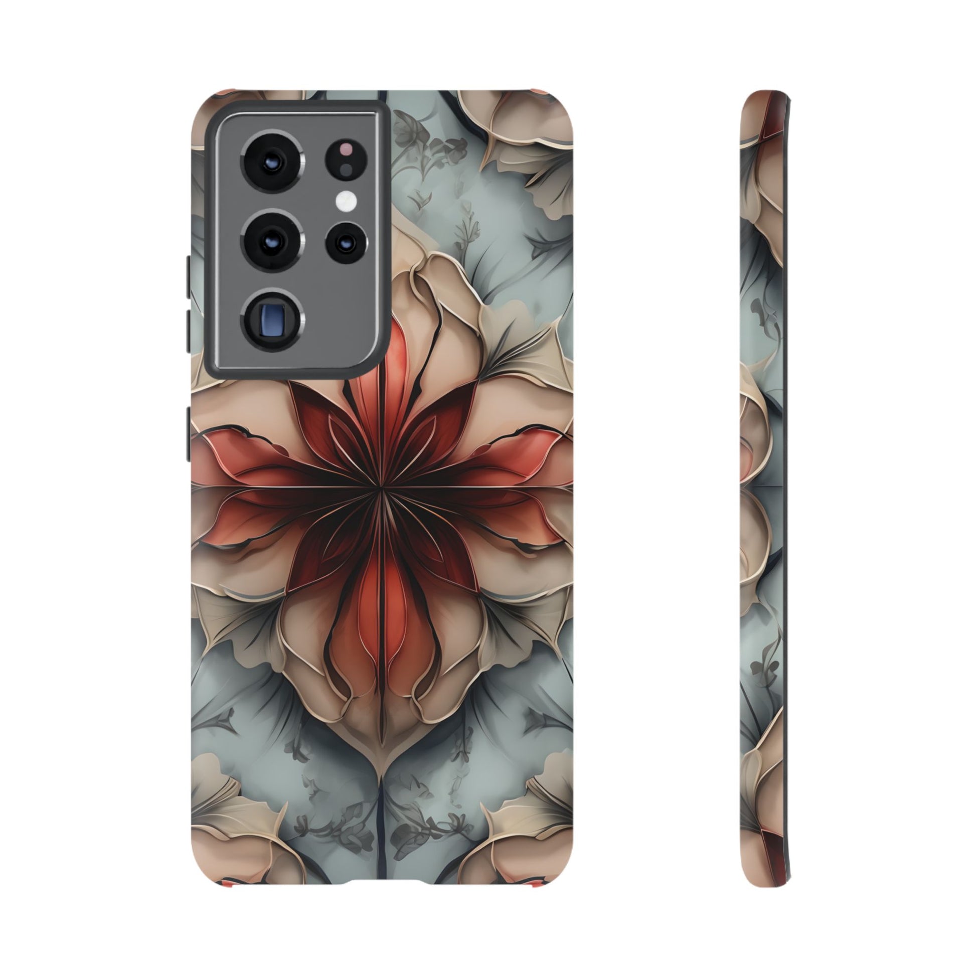 Ember Bloom - Kaleidoscope Collection Artistic Floral - Samsung Galaxy S21 Ultra Tough Phone Case - Fiery Symmetrical Design