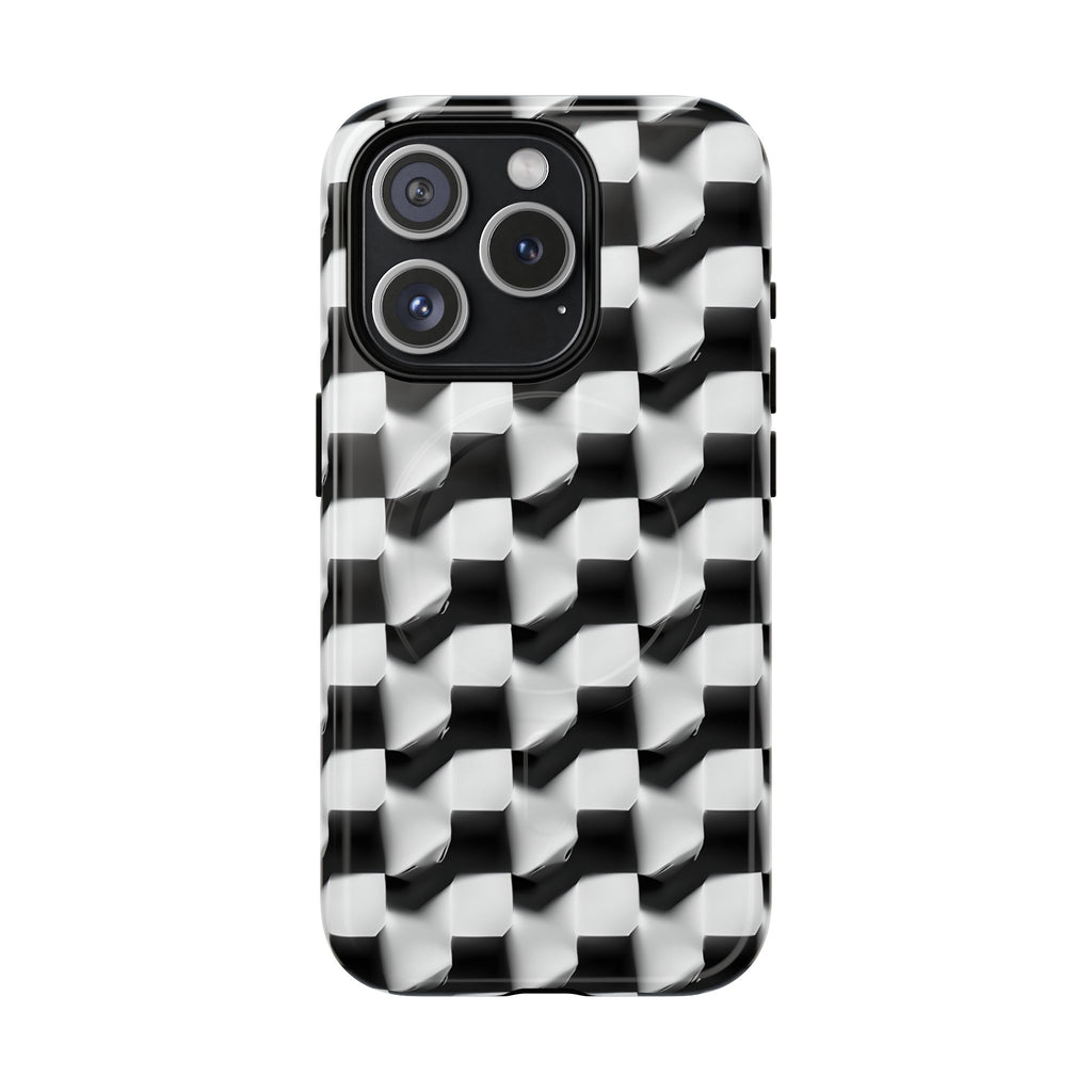 Monochrome Grid - iPhone 15 Pro MagSafe Phone Case - Bold, Modern Black & White Design