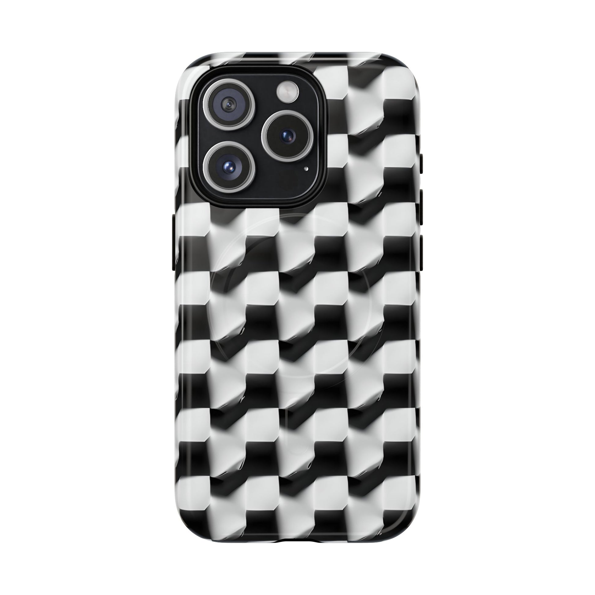 Monochrome Grid - iPhone 15 Pro MagSafe Phone Case - Bold, Modern Black & White Design