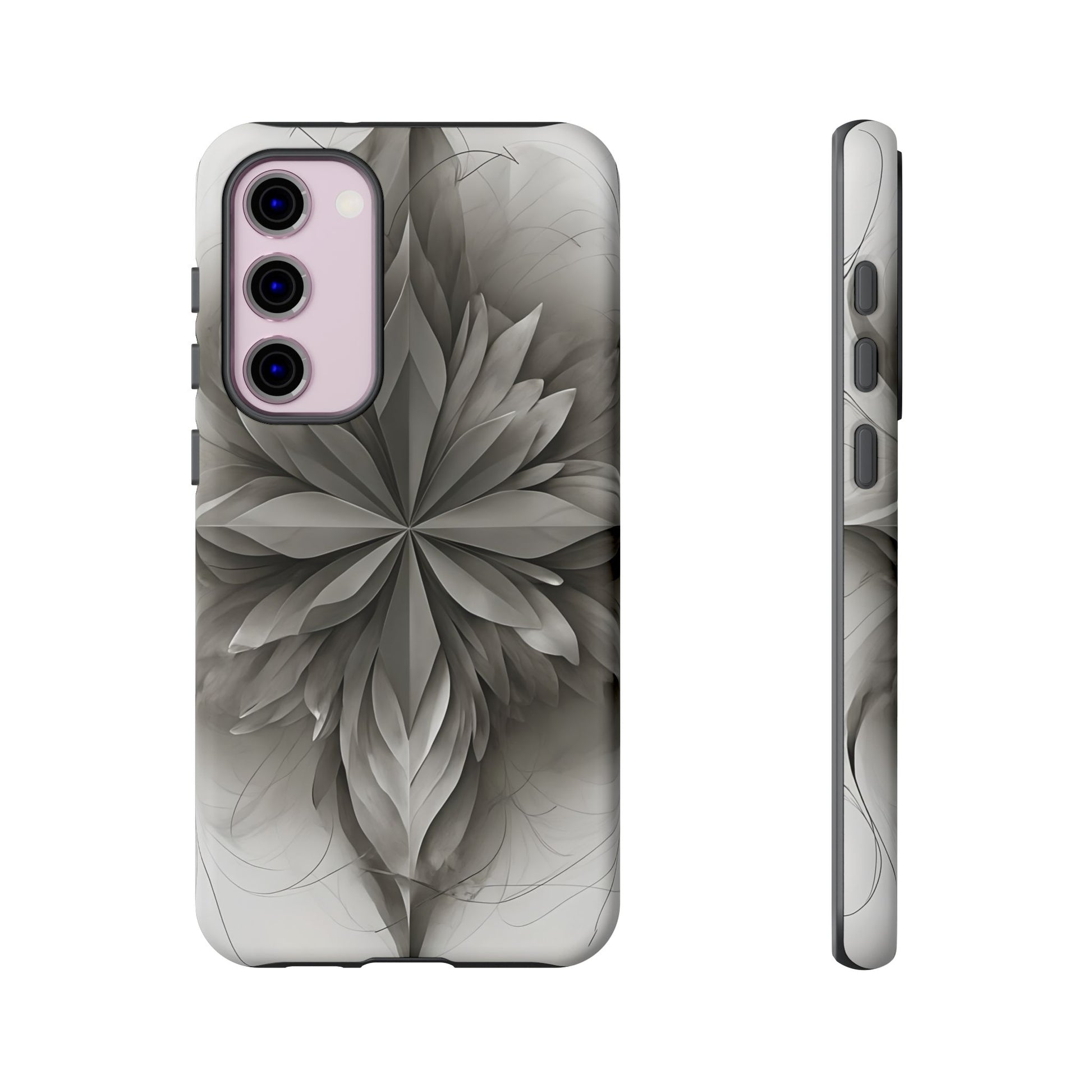 Silver Lotus - Elegant Monochrome Floral Samsung Galaxy S23 Plus Tough Phone Case - Modern Lotus Design
