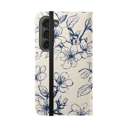 Blossom Sketch - Minimalist Floral Flip Phone Case for Samsung Galaxy