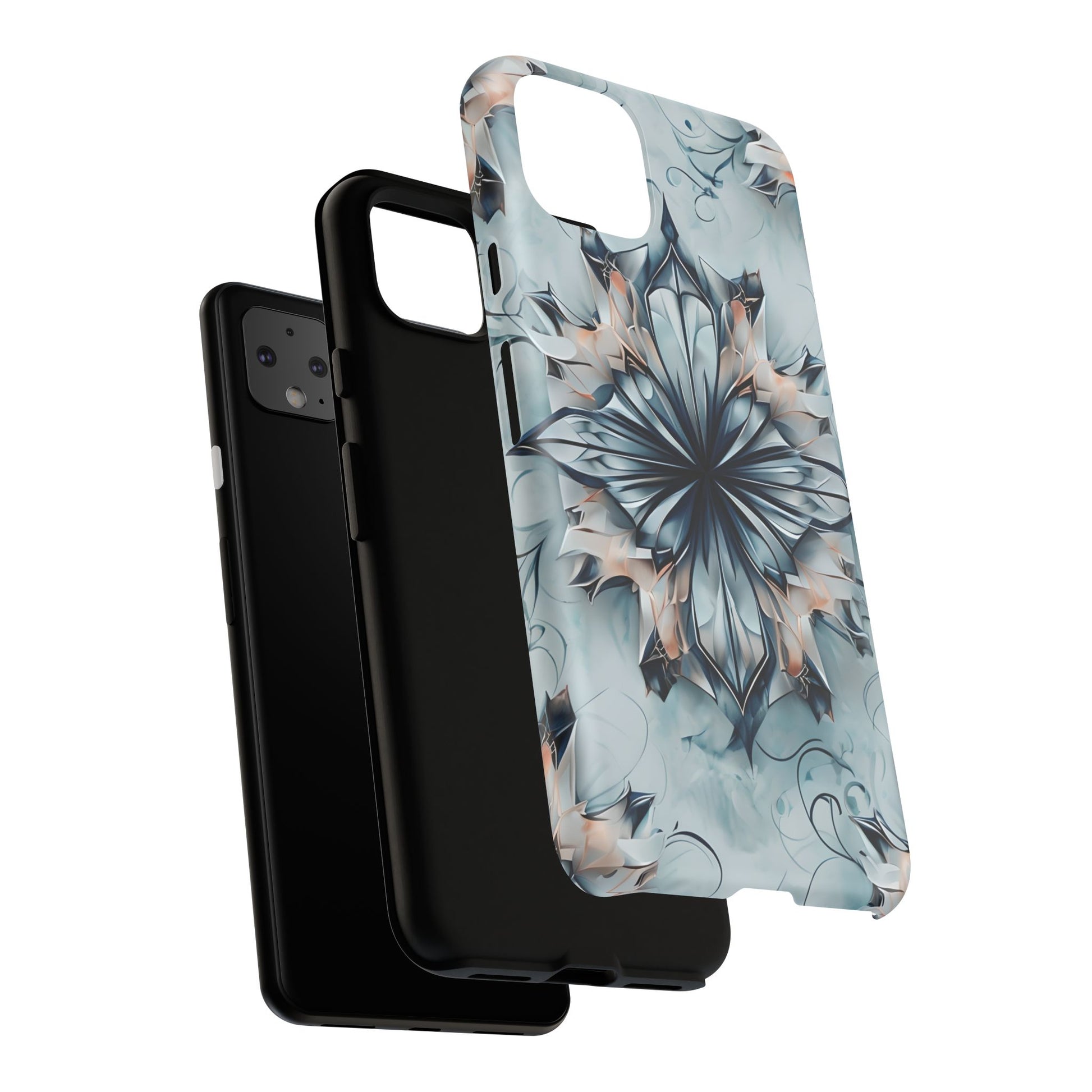 Indigo Mirage - Artistic Kaleidoscope Collection Artistic Floral - Google Pixel 4XL Tough Phone Case - Bold Indigo Symmetrical Design