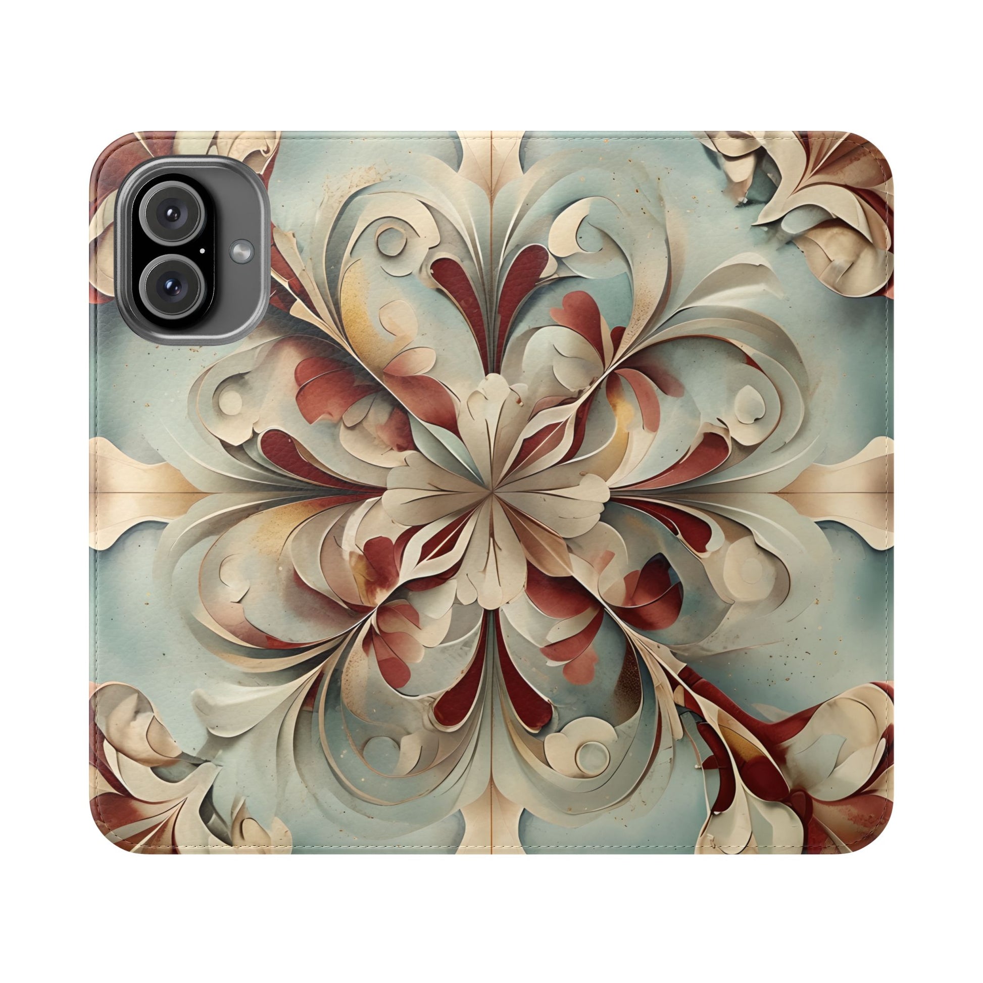 Vintage Baroque Blossom Wallet Phone Case - Elegant Floral Flip Cover for iPhone 16 Plus