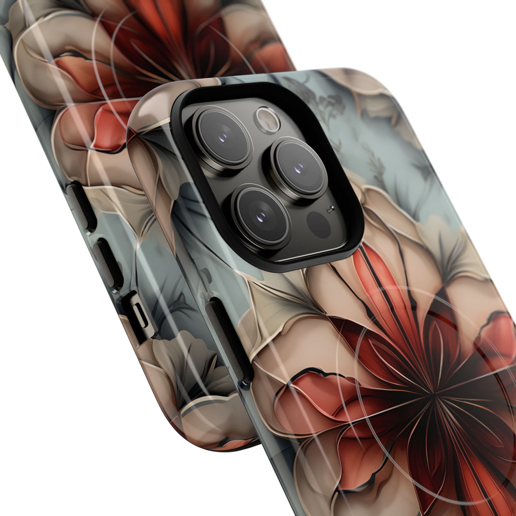 Ember Bloom - Kaleidoscope Collection Artistic Floral iPhone 14 Pro Max MagSafe Phone Case - Fiery Symmetrical Design