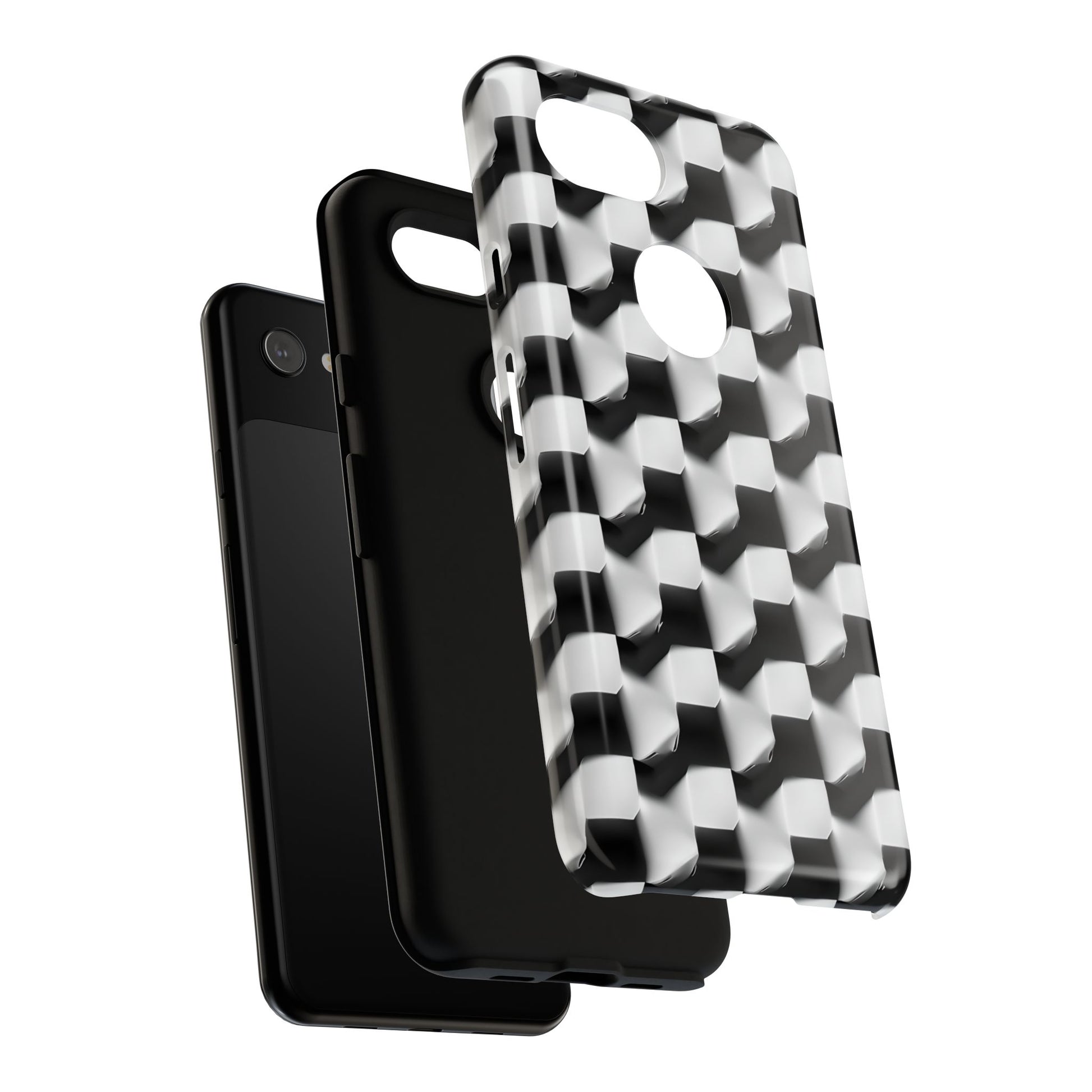 Monochrome Grid Tough Case for Google Pixel 3a - Classic Checkerboard, Black & White, Minimalist Trend