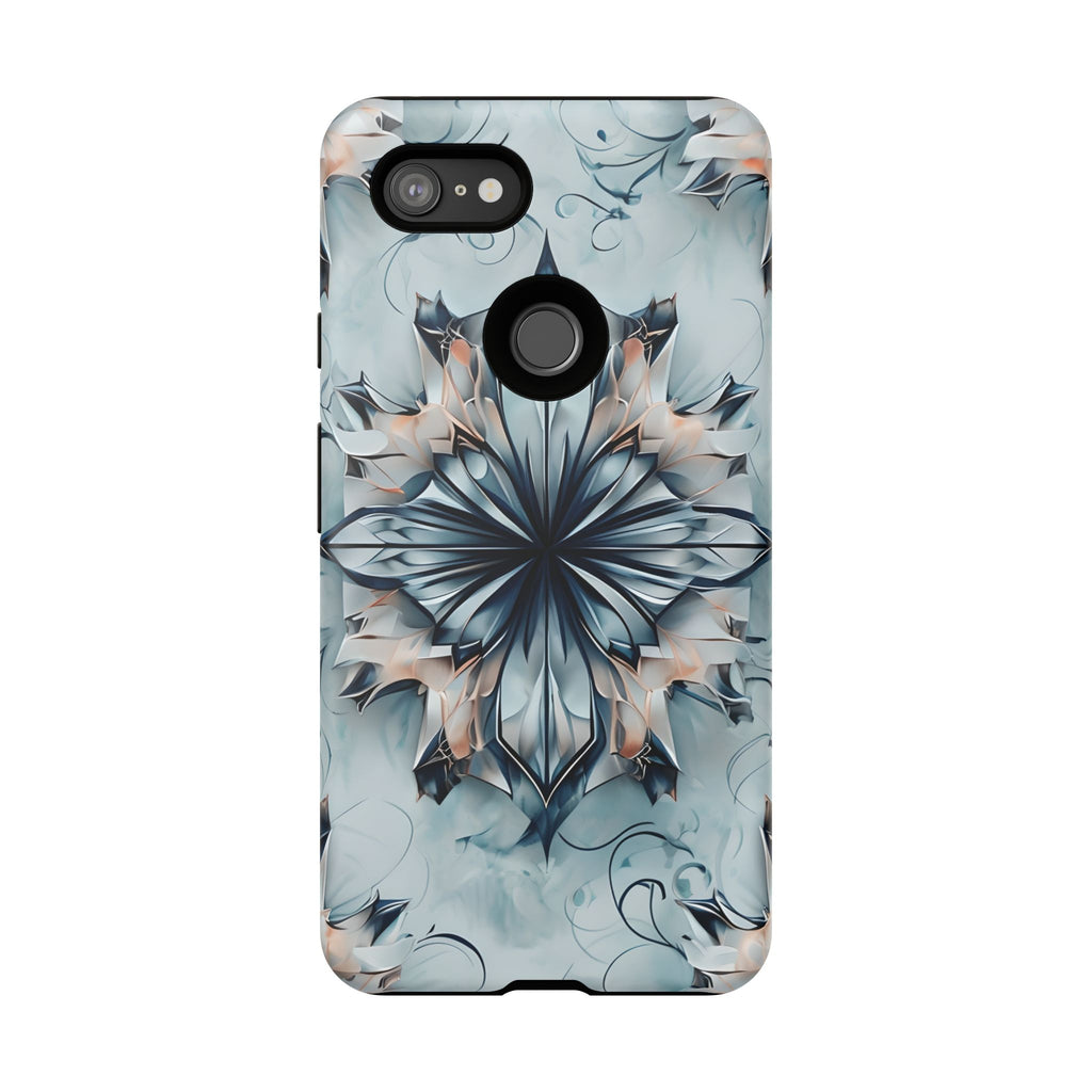 Indigo Mirage - Artistic Kaleidoscope Collection Artistic Floral - Google Pixel 3XL Tough Phone Case - Bold Indigo Symmetrical Design