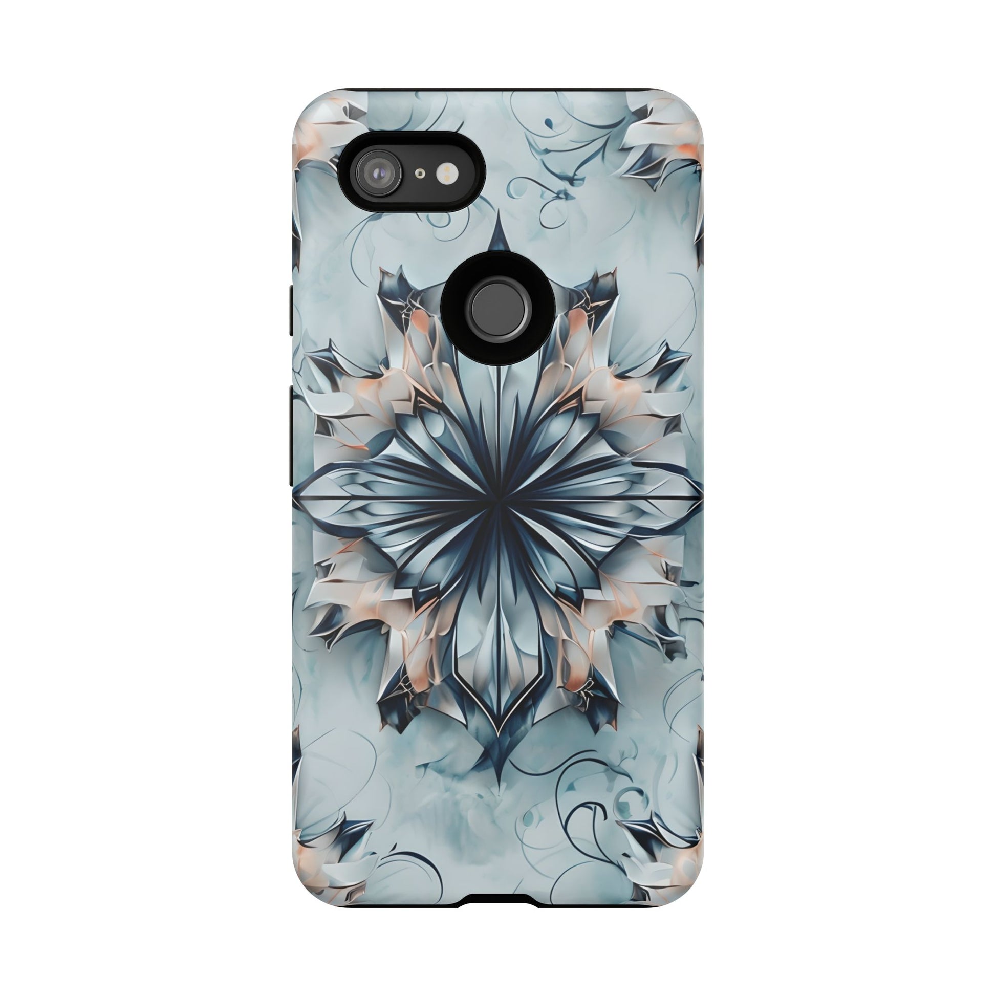 Indigo Mirage - Artistic Kaleidoscope Collection Artistic Floral - Google Pixel 3XL Tough Phone Case - Bold Indigo Symmetrical Design