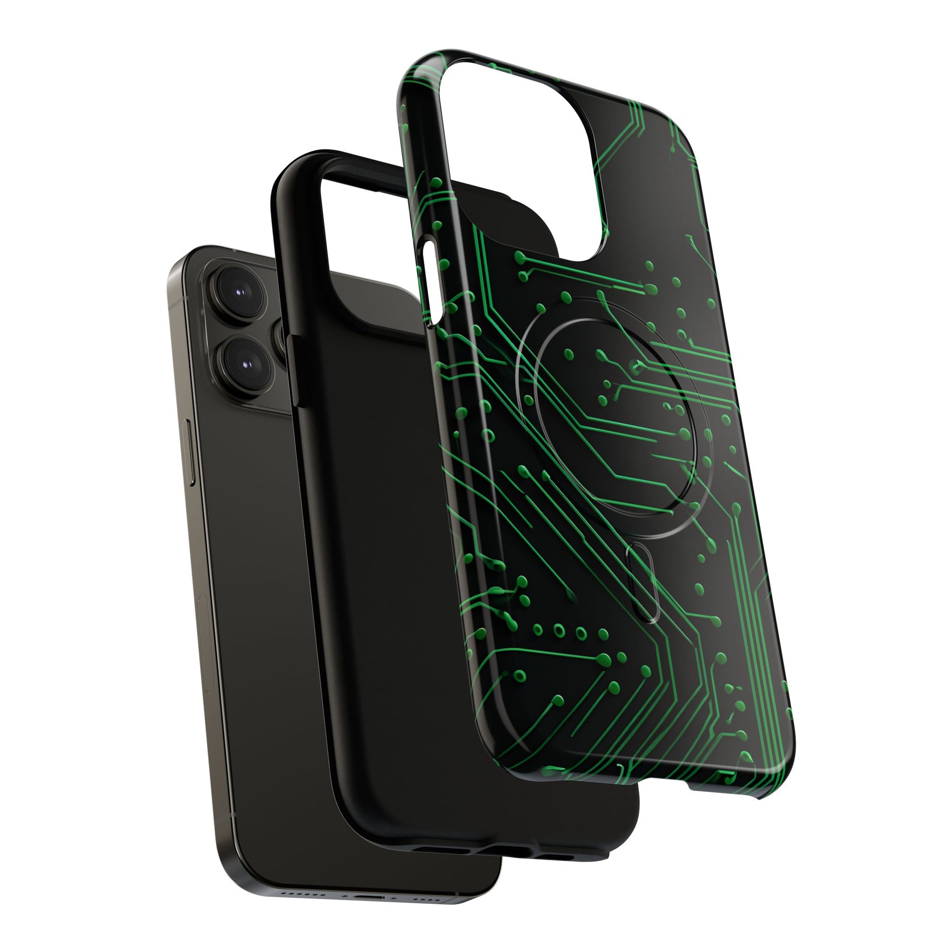 Green Circuit Grid iPhone 14 Pro Max MagSafe Compatible case- Tech-Inspired Shockproof Cover