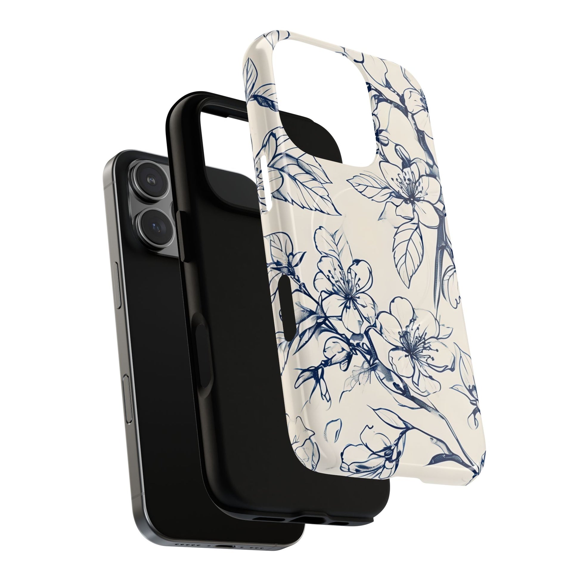 Blossom Sketch - Artistic Blue Floral - iPhone 16 Pro MagSafe Phone Case - Hand-Drawn Botanical Design