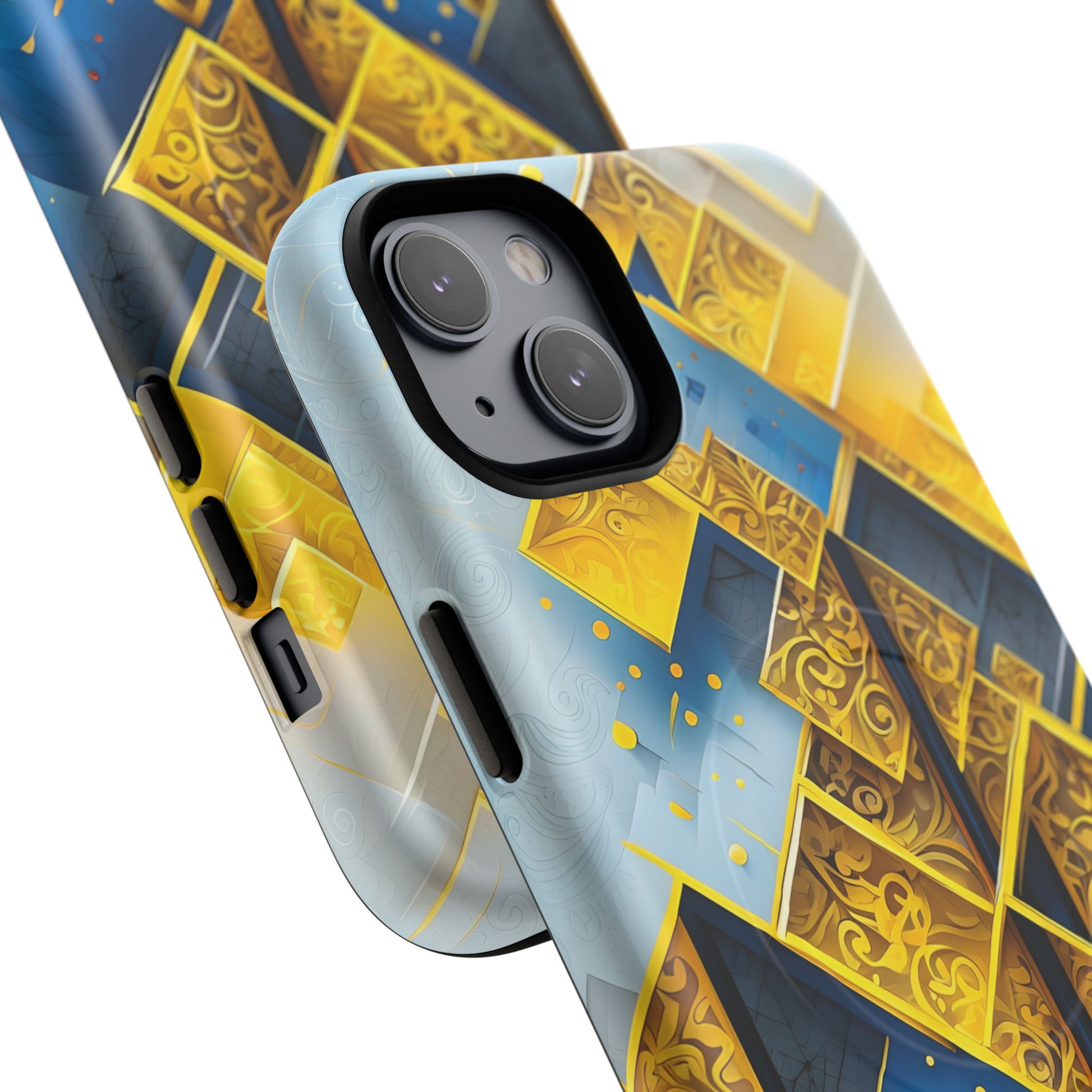 Golden Ascent Luxe Geometric iPhone 14 Plus - MagSafe Compatible - Elegant Abstract Gold Design