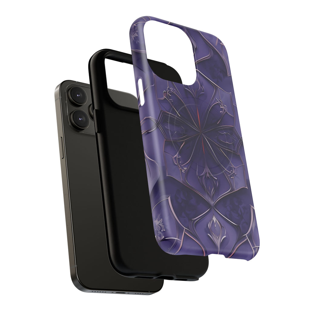 Violet Nebula - Kaleidoscope Collection Artistic Floral Burst - iPhone 14 Pro Max MagSafe Phone Case -Bold Purple Symmetrical Design