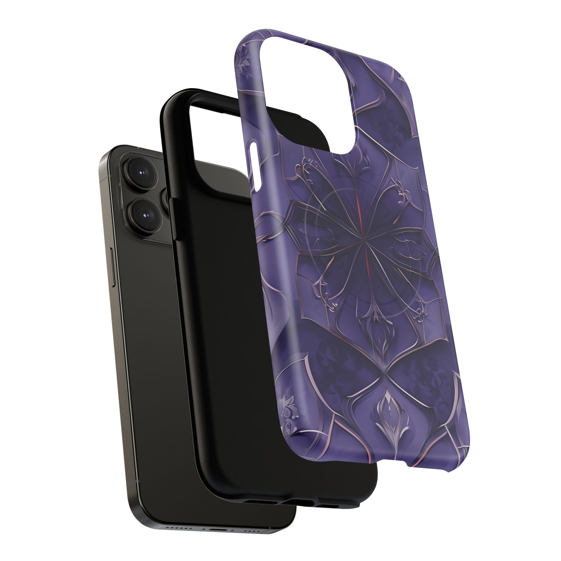 Violet Nebula - Kaleidoscope Collection Artistic Floral Burst - iPhone 14 Pro Max MagSafe Phone Case -Bold Purple Symmetrical Design