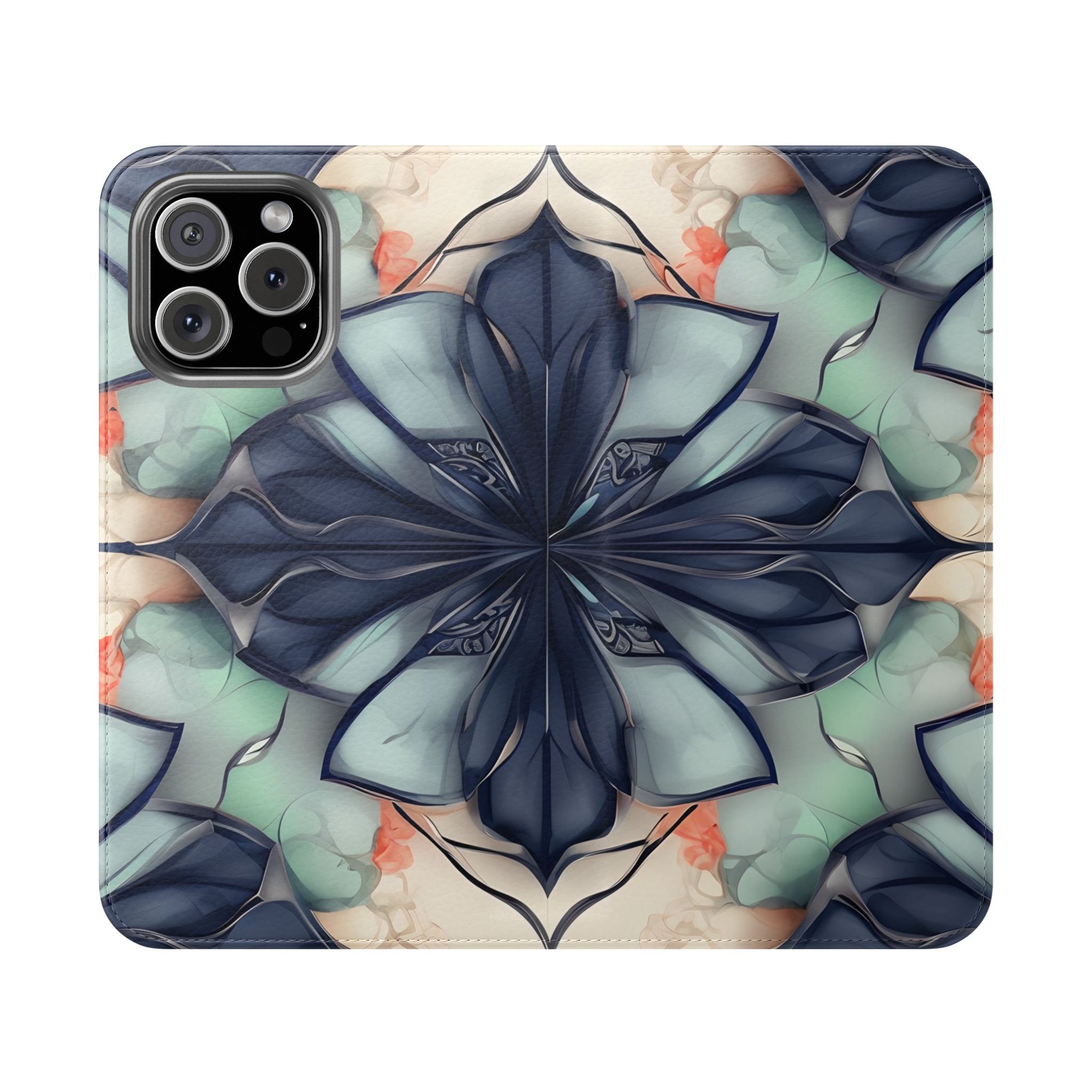 Midnight Mosaic - Abstract Floral Flip Phone Case for iPhone 16 Pro Max