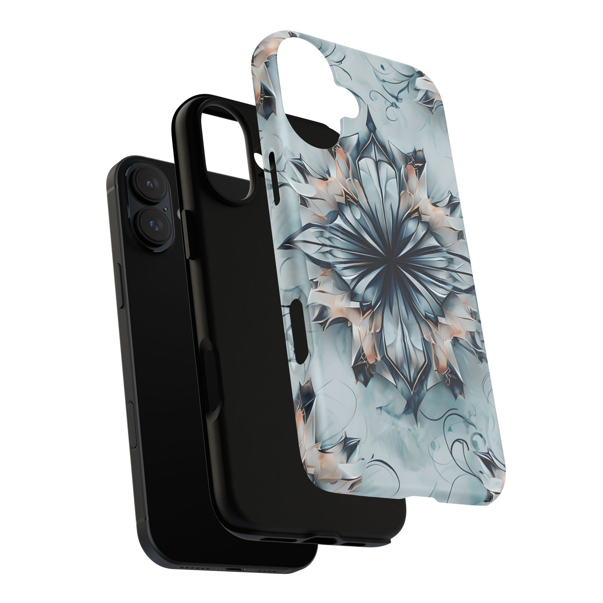 Indigo Mirage - Artistic Kaleidoscope Collection Artistic Floral - iPhone 16 Plus MagSafe Phone Case -Bold Indigo Symmetrical Design