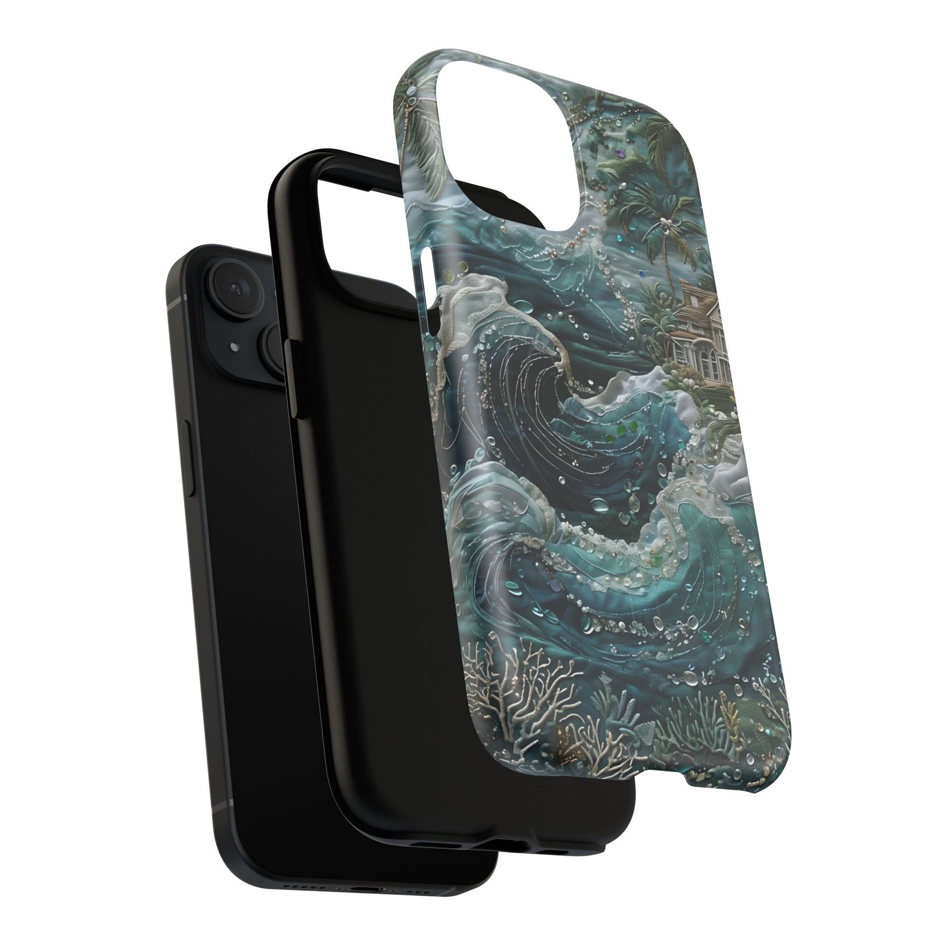 Tropical Midnight Wave - Artistic Ocean iPhone 15 MagSafe Phone Case - Dramatic Blue Wave Design
