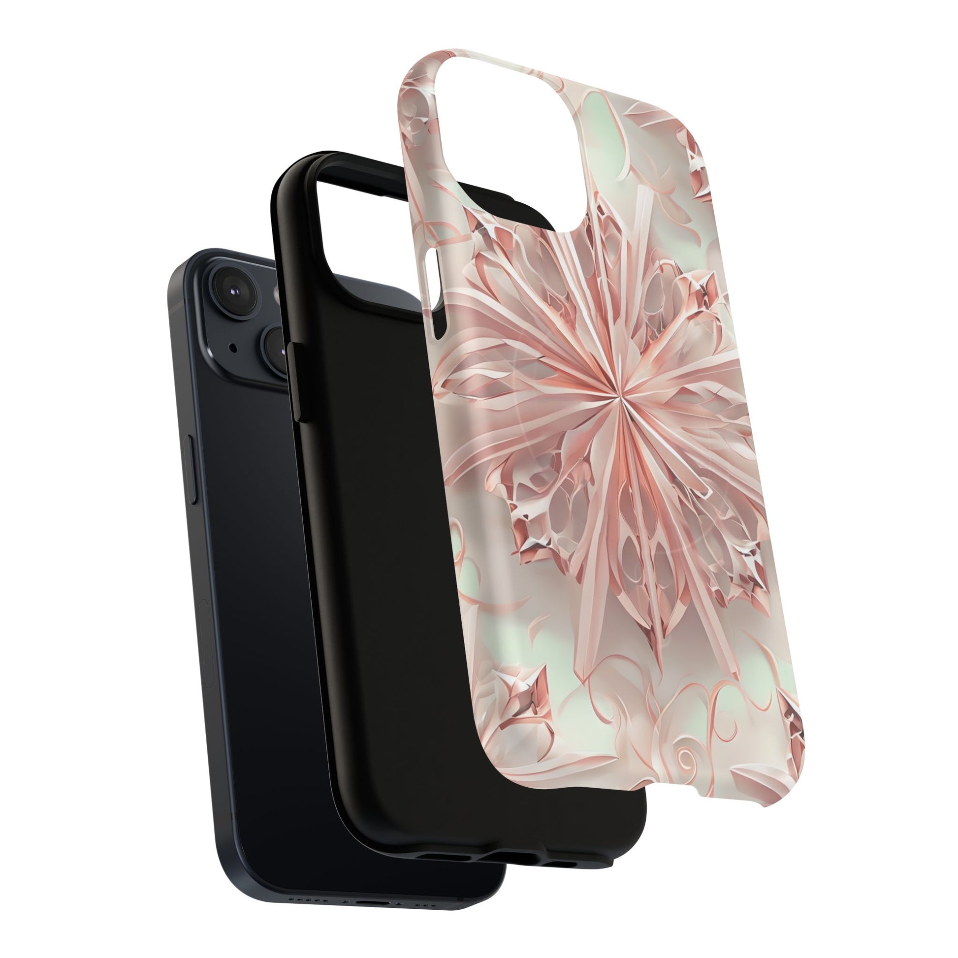 Blush Frost iPhone 14 - Kaleidoscope Collection of MagSafe Compatible - Soft Pink Geometric Floral Design