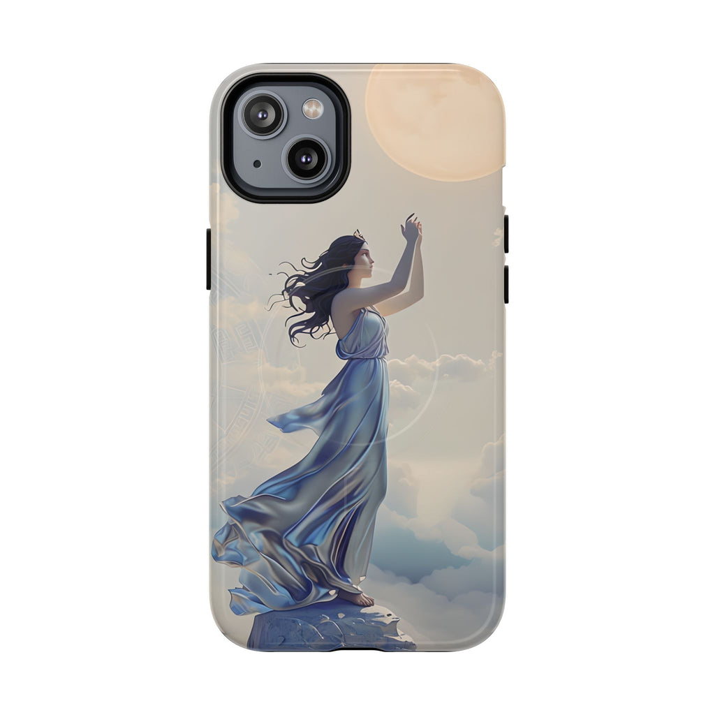 Moonlit Ascend - Ethereal Celestial Art iPhone 14 Plus MagSafe Phone Case -Dreamy Night Sky & Floating Woman Design