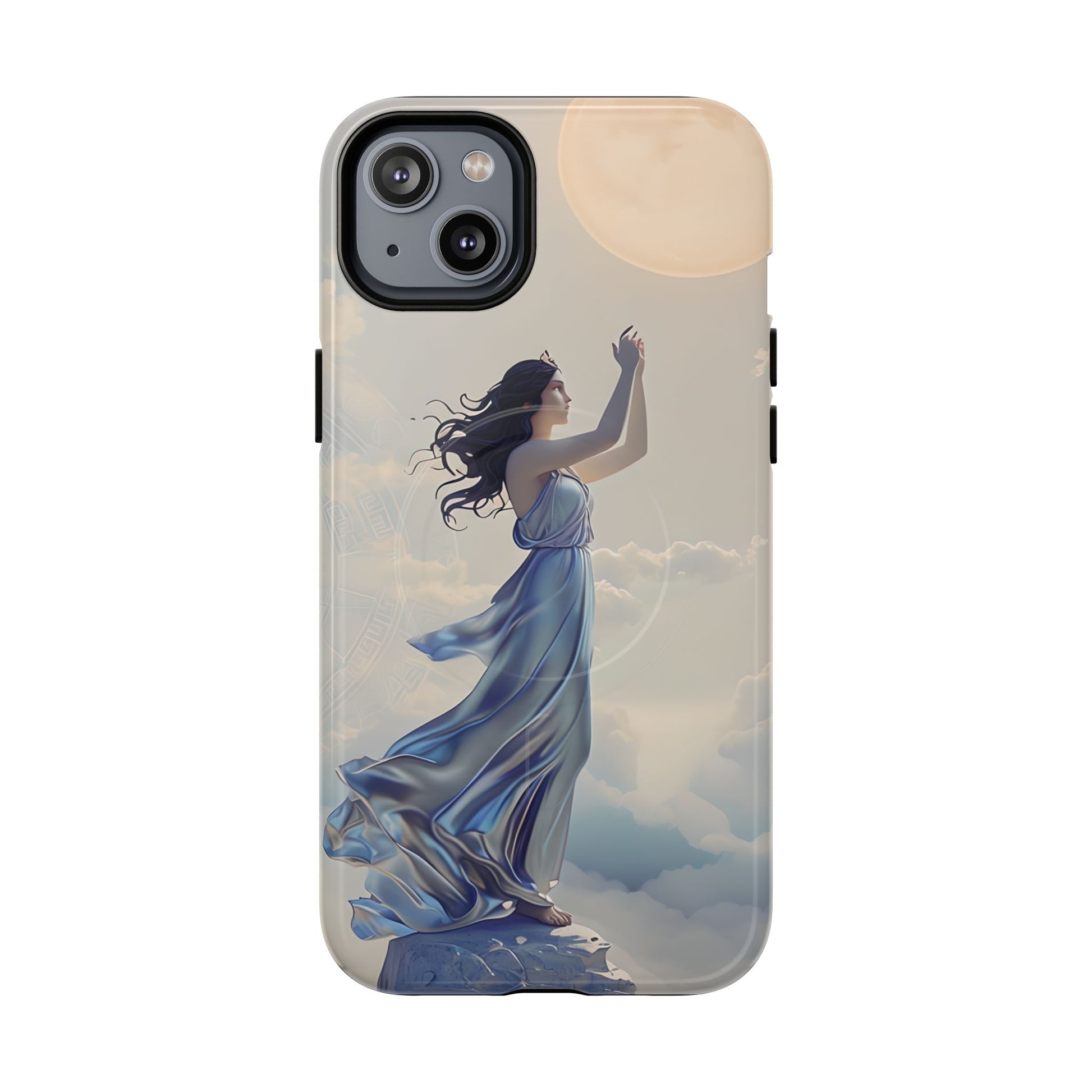 Moonlit Ascend - Ethereal Celestial Art iPhone 14 Plus MagSafe Phone Case -Dreamy Night Sky & Floating Woman Design