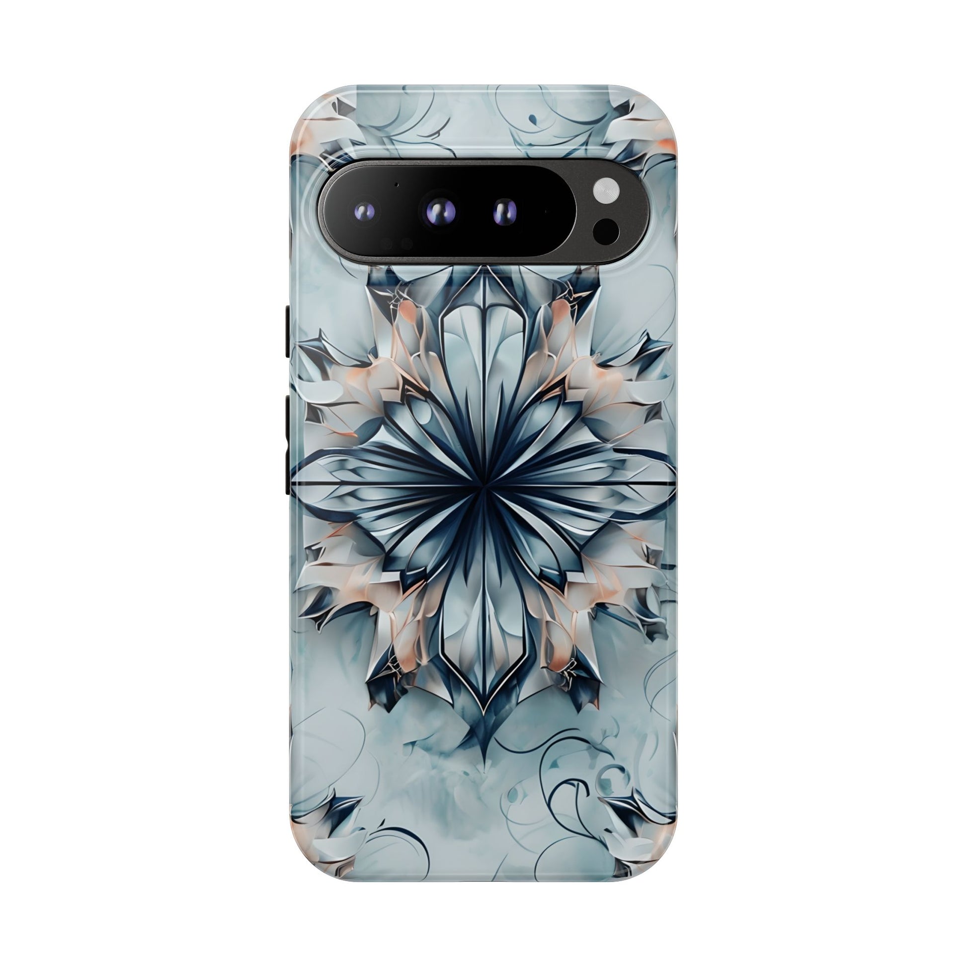 Indigo Mirage - Artistic Kaleidoscope Collection Artistic Floral - Google Pixel 9 Pro XL Tough Phone Case - Bold Indigo Symmetrical Design