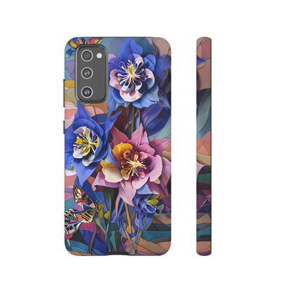 Blue Columbine Carnivale - Artistic Floral & Butterfly Samsung Ultra Tough Phone Case - Vibrant Botanical Design