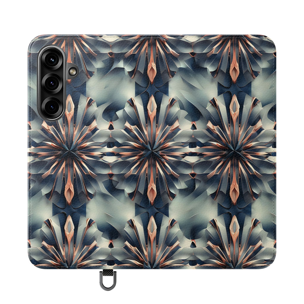 Obsidian Kaleidoscope Samsung Galaxy S25 Plus Wallet Case - Elegant Abstract Flip Cover with Card Slots