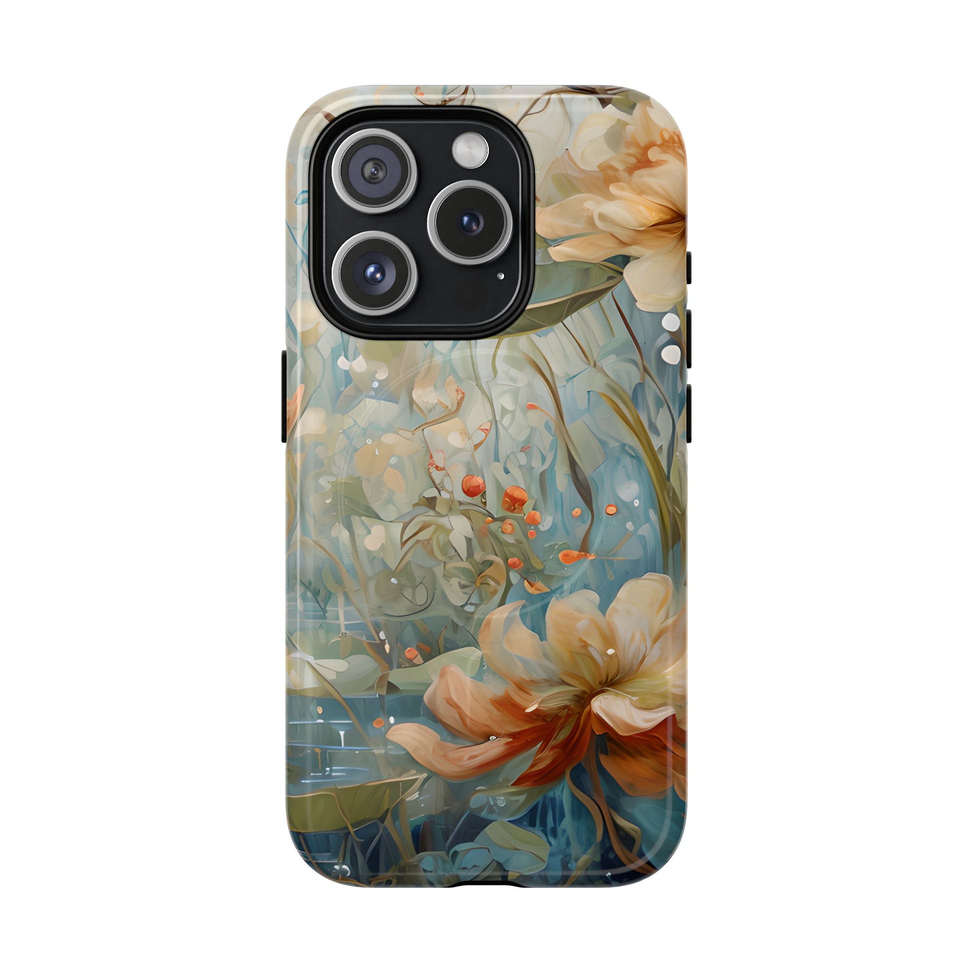 Waterlily Dreamscape - Artistic Floral iPhone 15 Pro MagSafe Phone Case -Waterlily & Lotus Design