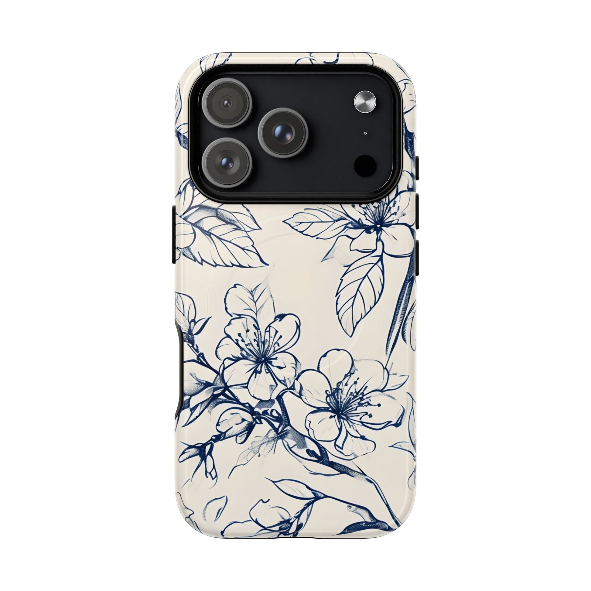 Blossom Sketch iPhone MagSafe case with large camera cutout for Pro models